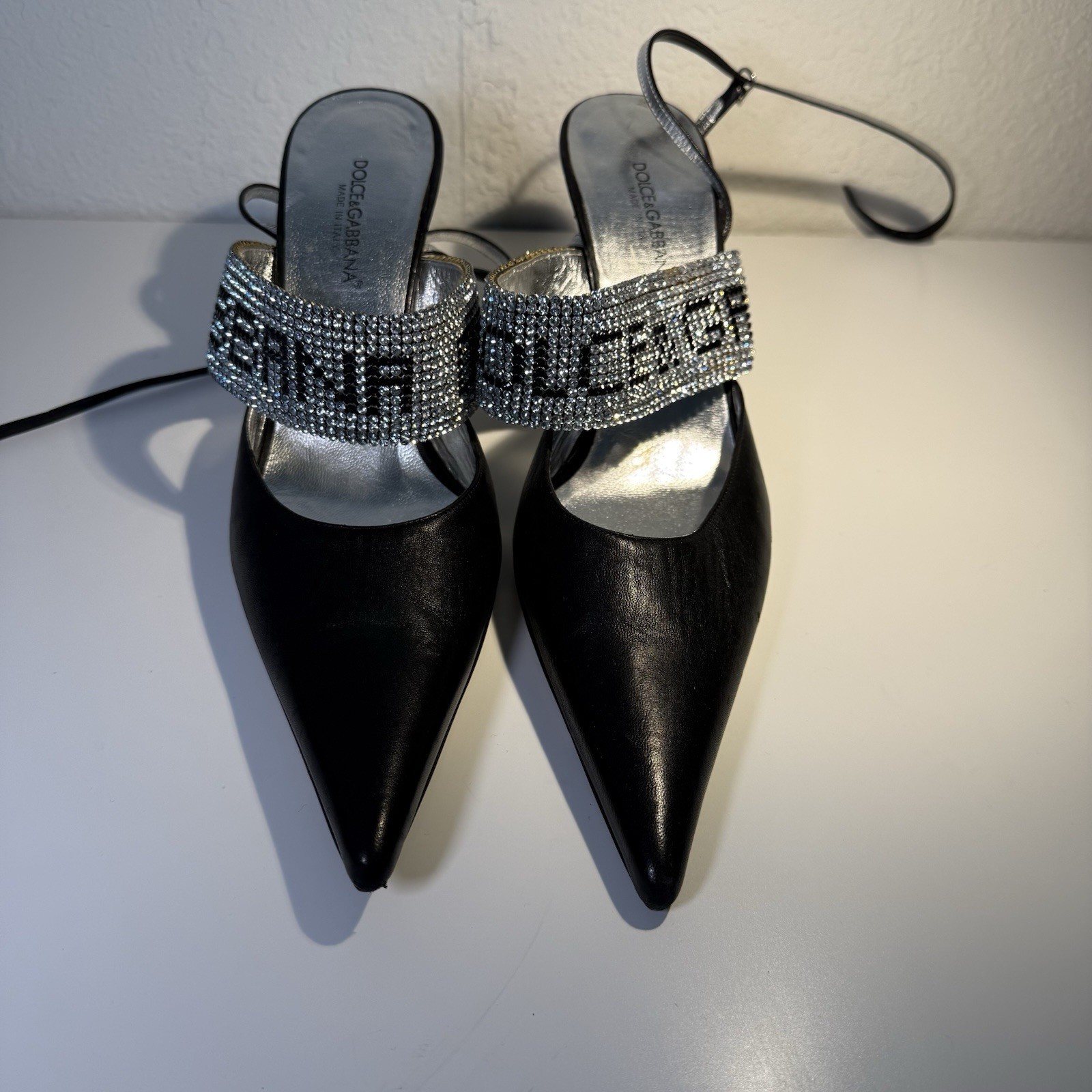 Vtg DOLCE & GABBANA CRYSTAL LOGO HEELS 40.5