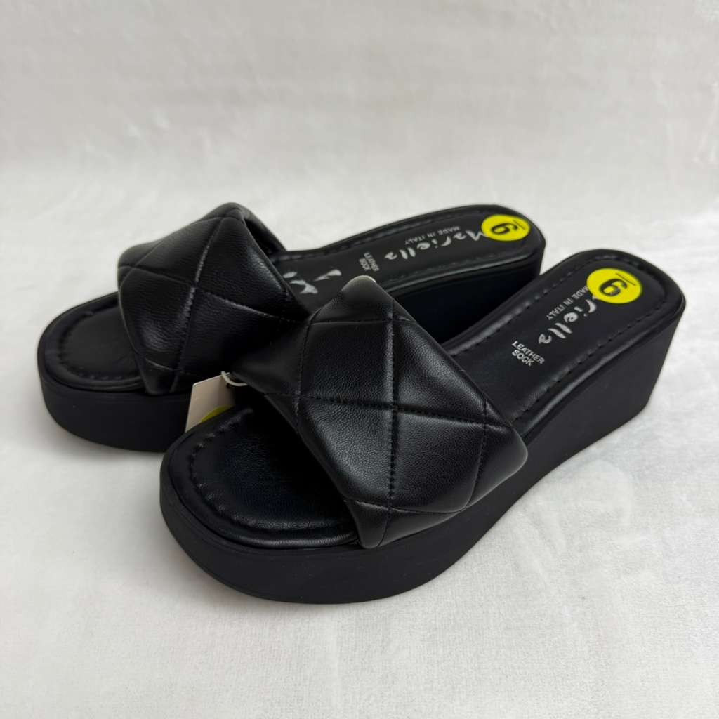 Mariella Women’s Wedge Heel Platform Quilted Leather Slide Sandals Black Sz 9