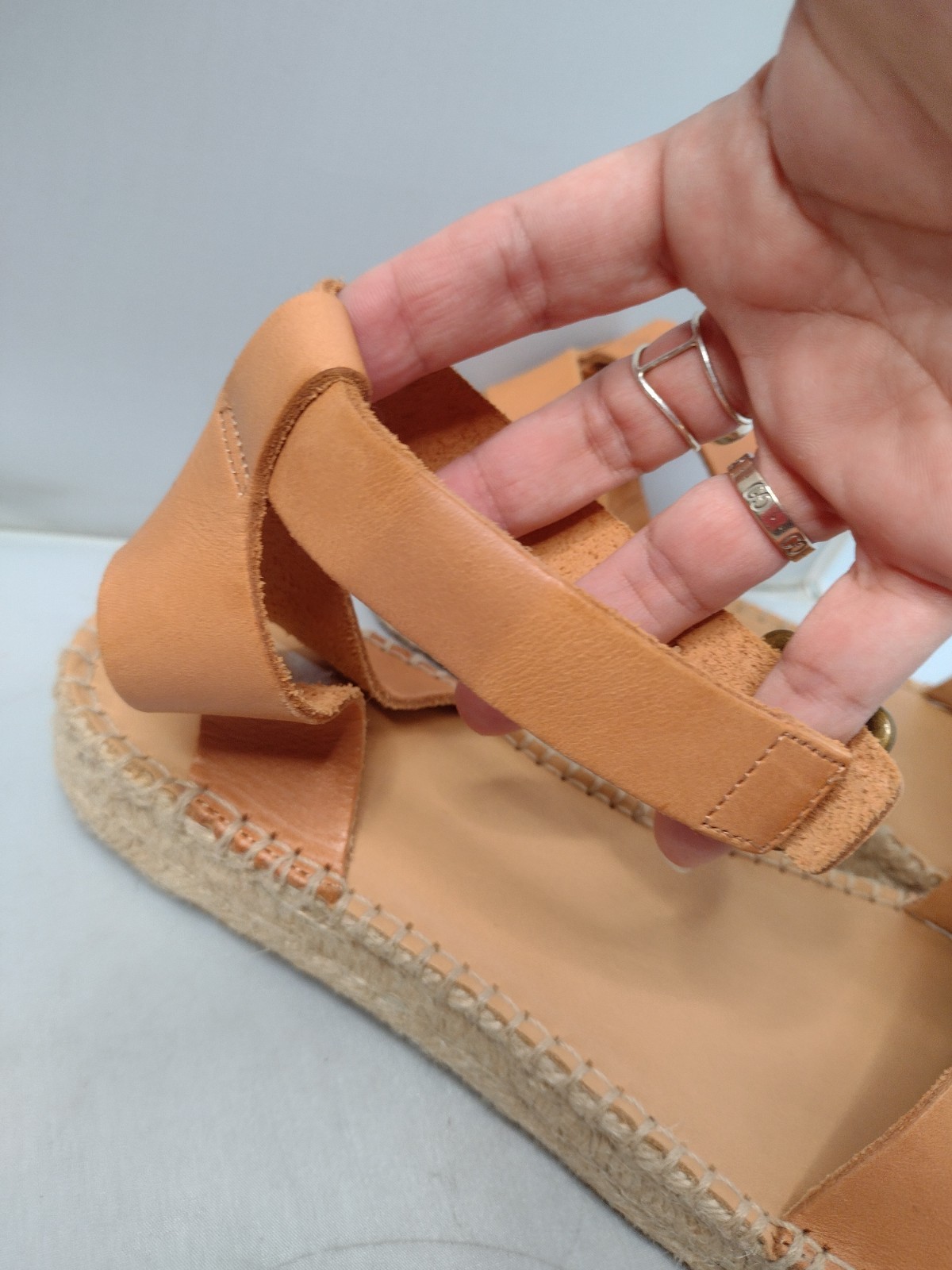 Soludos Cadiz Leather Platform Sandal Ankle Strap 9.5 Tan Brown A4