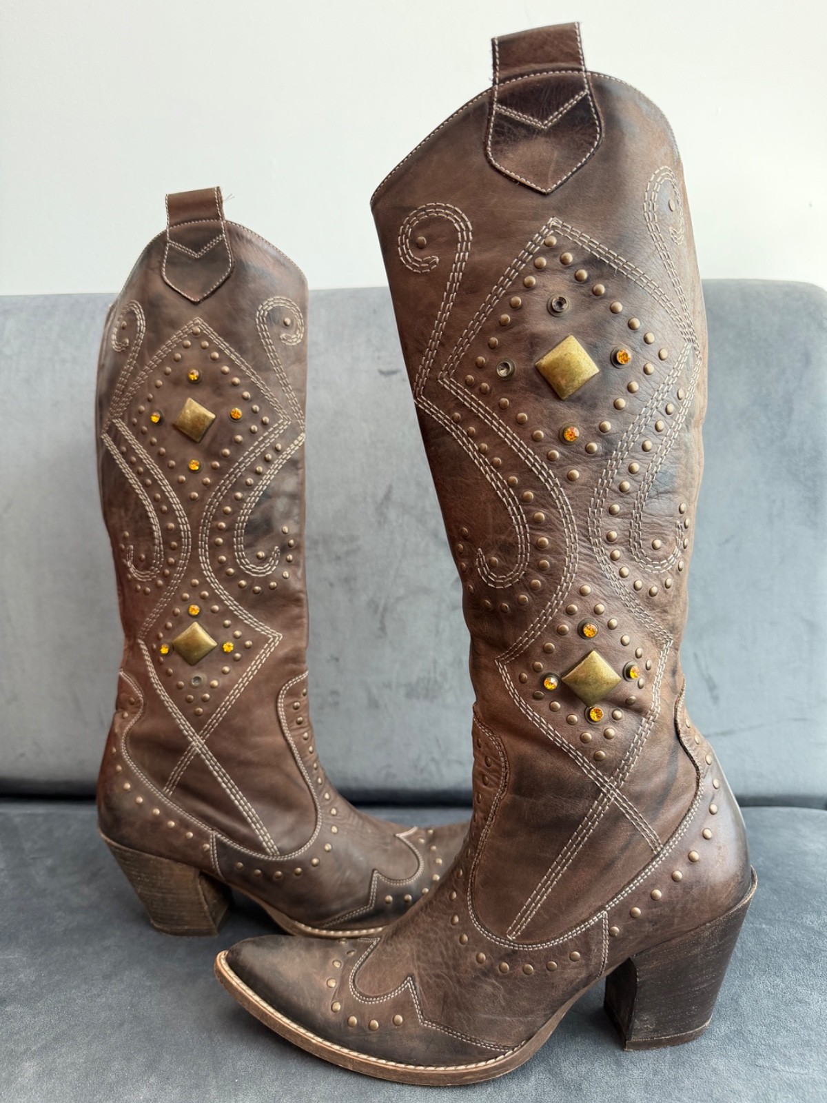 Navyboot Leather Cowboy Boots | Size EU 39 US 8.5 | Western Boho Style |