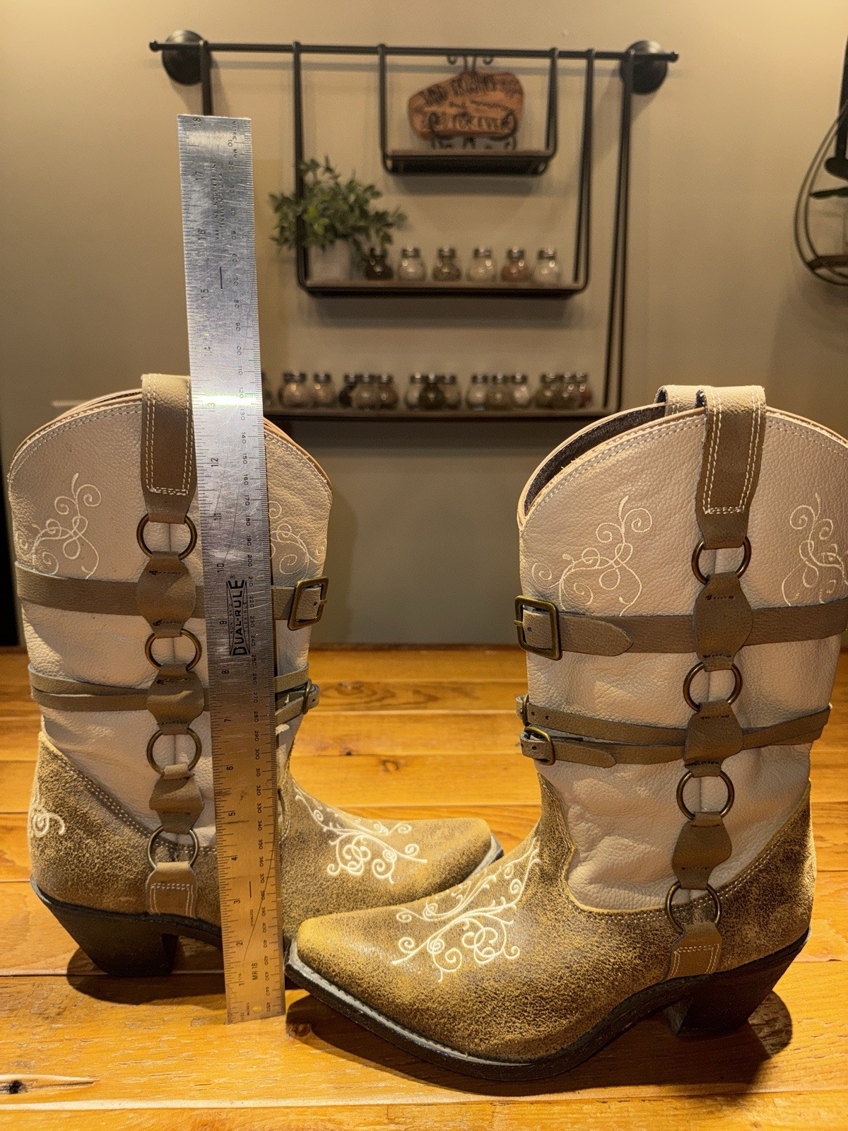 Rockin Country RC5032 Women’s Mid-Calf Western Leather Boots 9.5M Beige/Brown