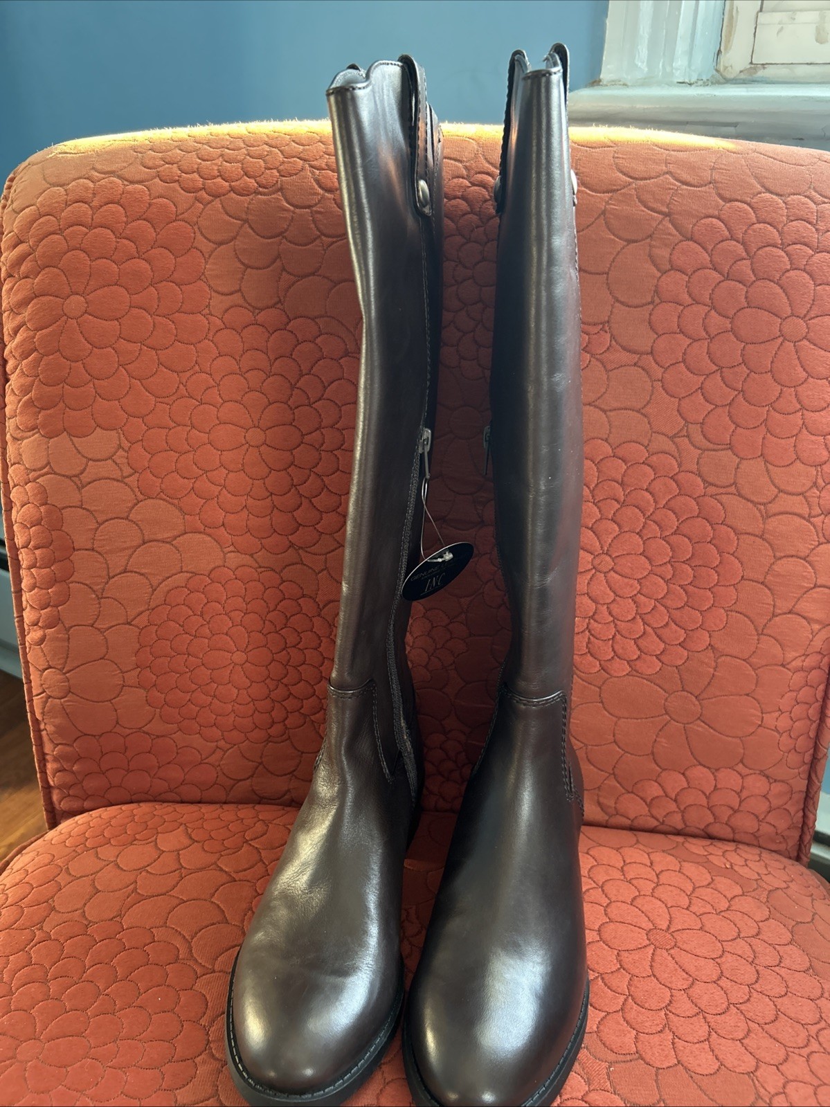 $179.50 INC International Concepts Fawne Riding Leather Boots, Gray, Size 7