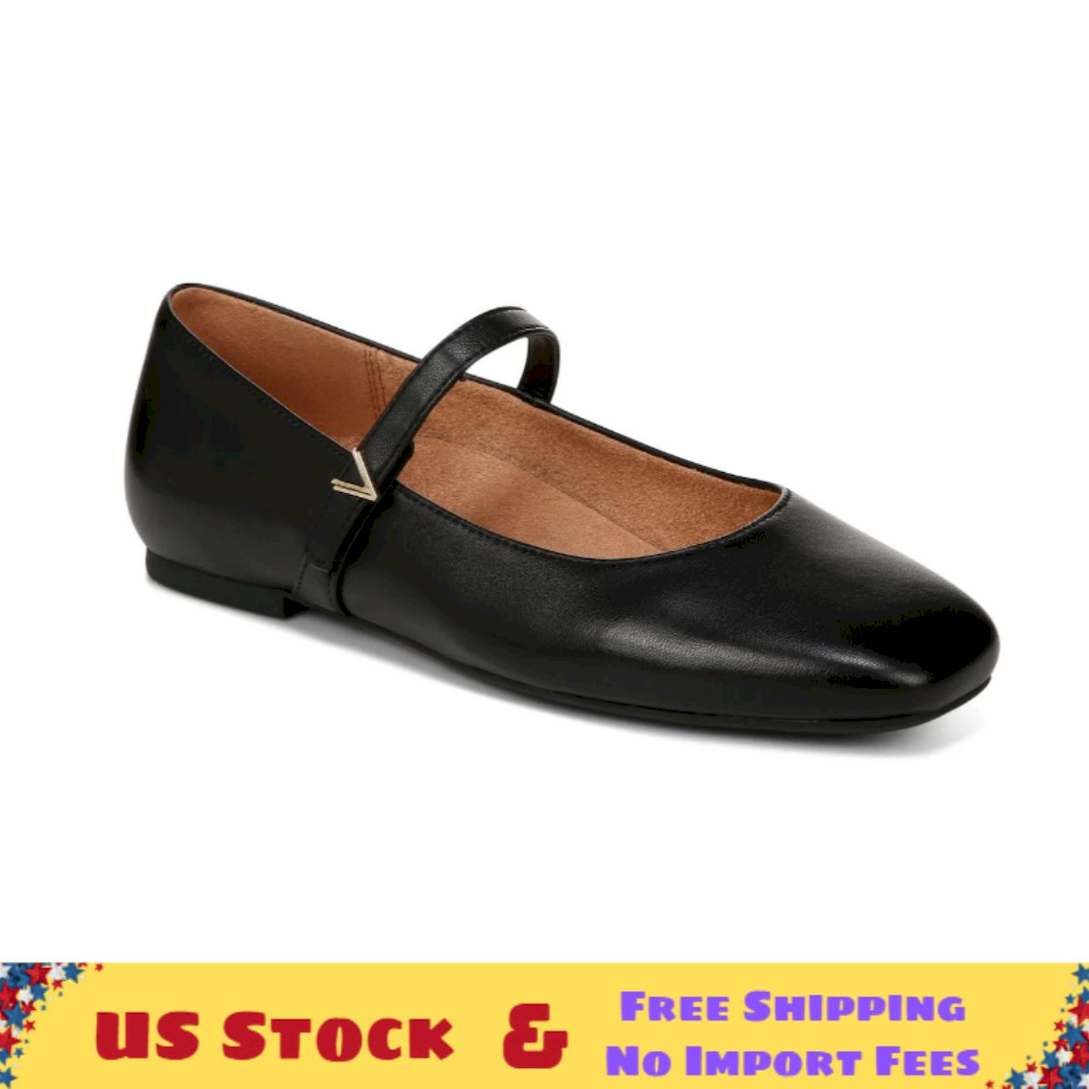 Vionic Alameda Mary Jane Flat – Black Leatherr, MEDIUM