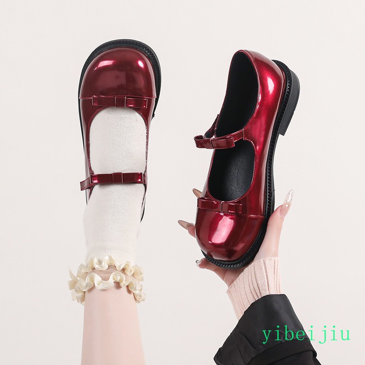 Womens Ladies Mary Jane Leather Shoes Bowknot Patent Leather Casual Loafers New