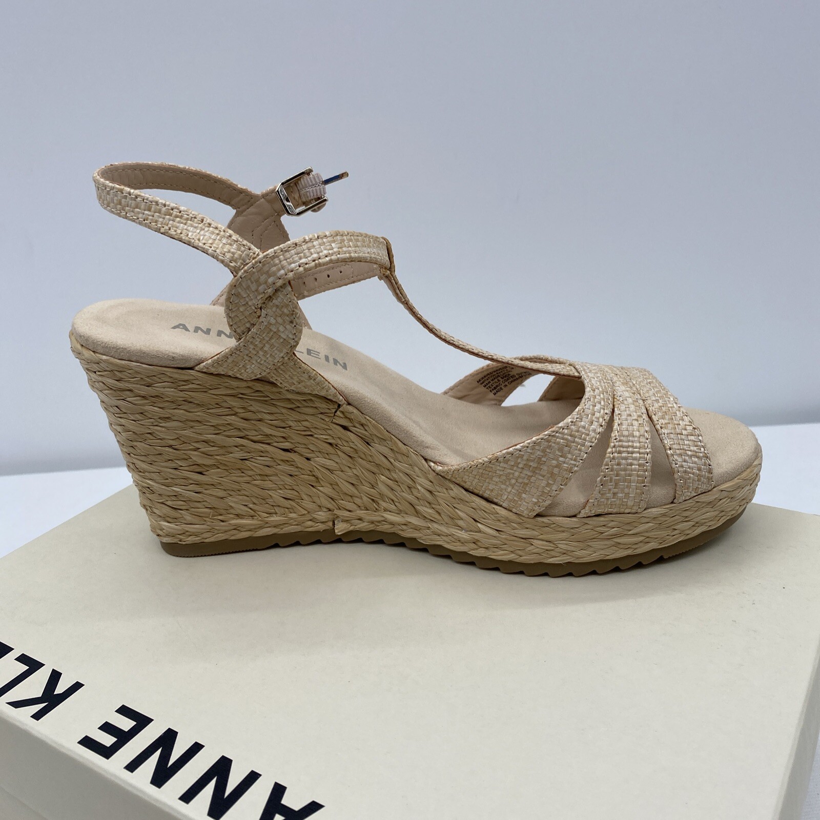 Anne Klein Womens Waves Beige Raffia Wedge Sandals 8 Medium (B,M)