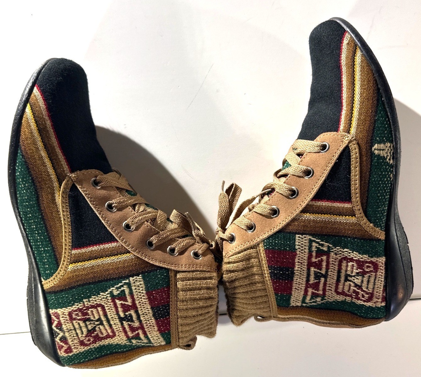 Handmade High-Top Sneakers With Knit Trim & Ethnic Woven Design