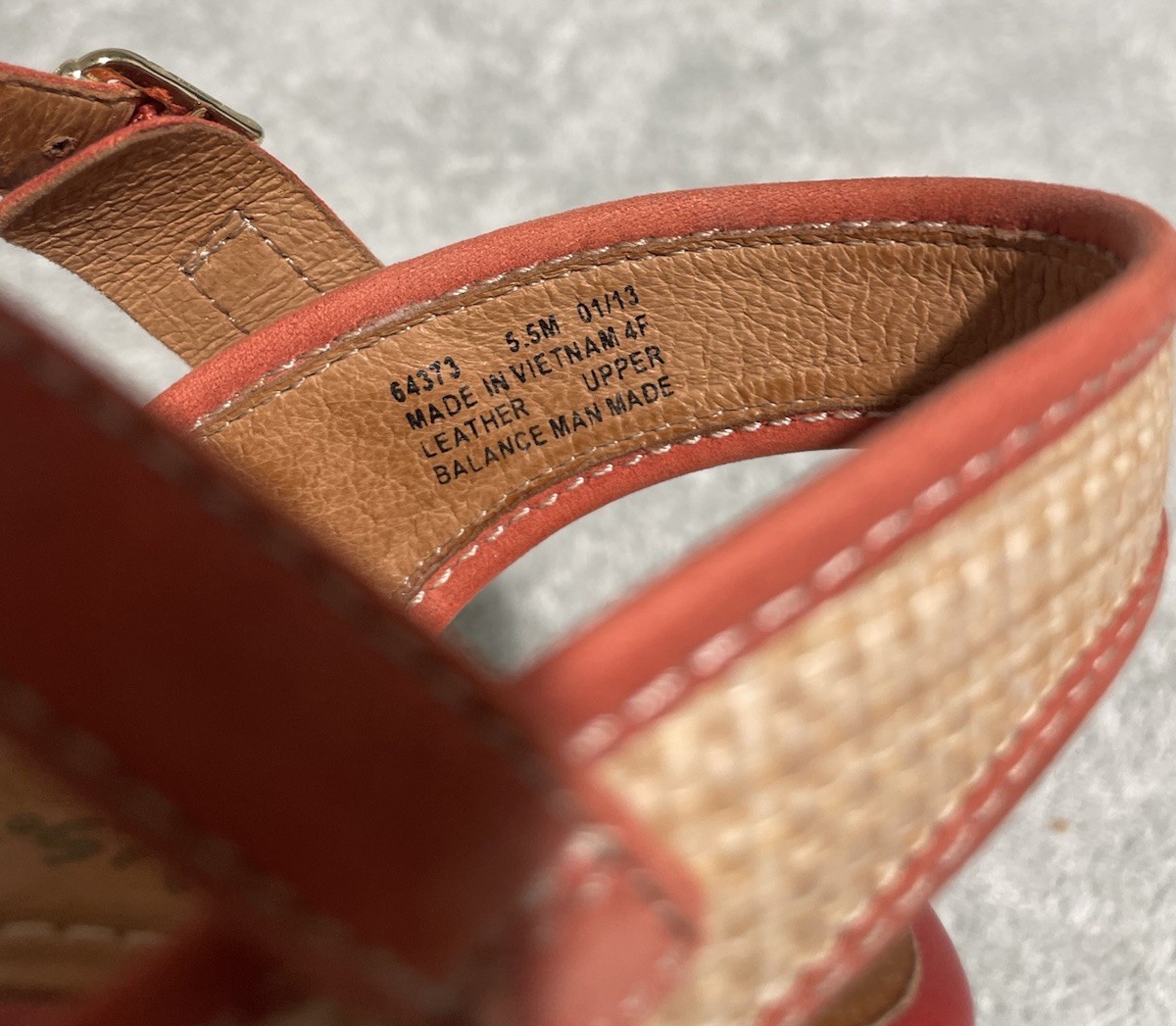 Clarks Orange/Beige Leather Wedge Espadrille Sandals Ankle Strap Buckle 5.5