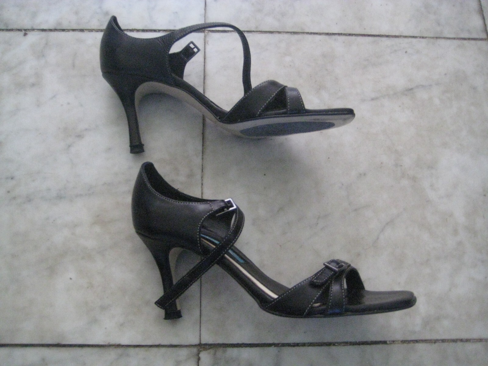 michelle K lady BLACK Leather shoes 3″ heels size 6 B FREE SHIPPING very chic