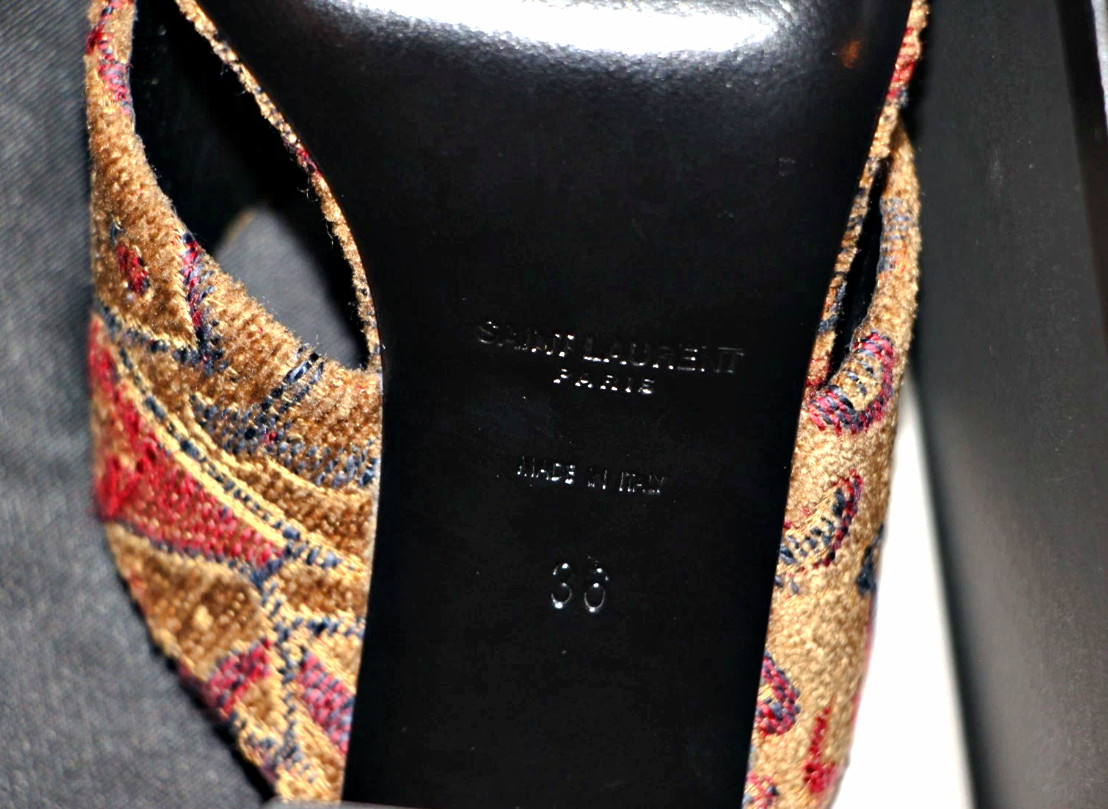 Saint Laurent LOULOU 95 SAFFRON ROUGE Jacquard Logo Heels Mule sz US 6 IT36 $895