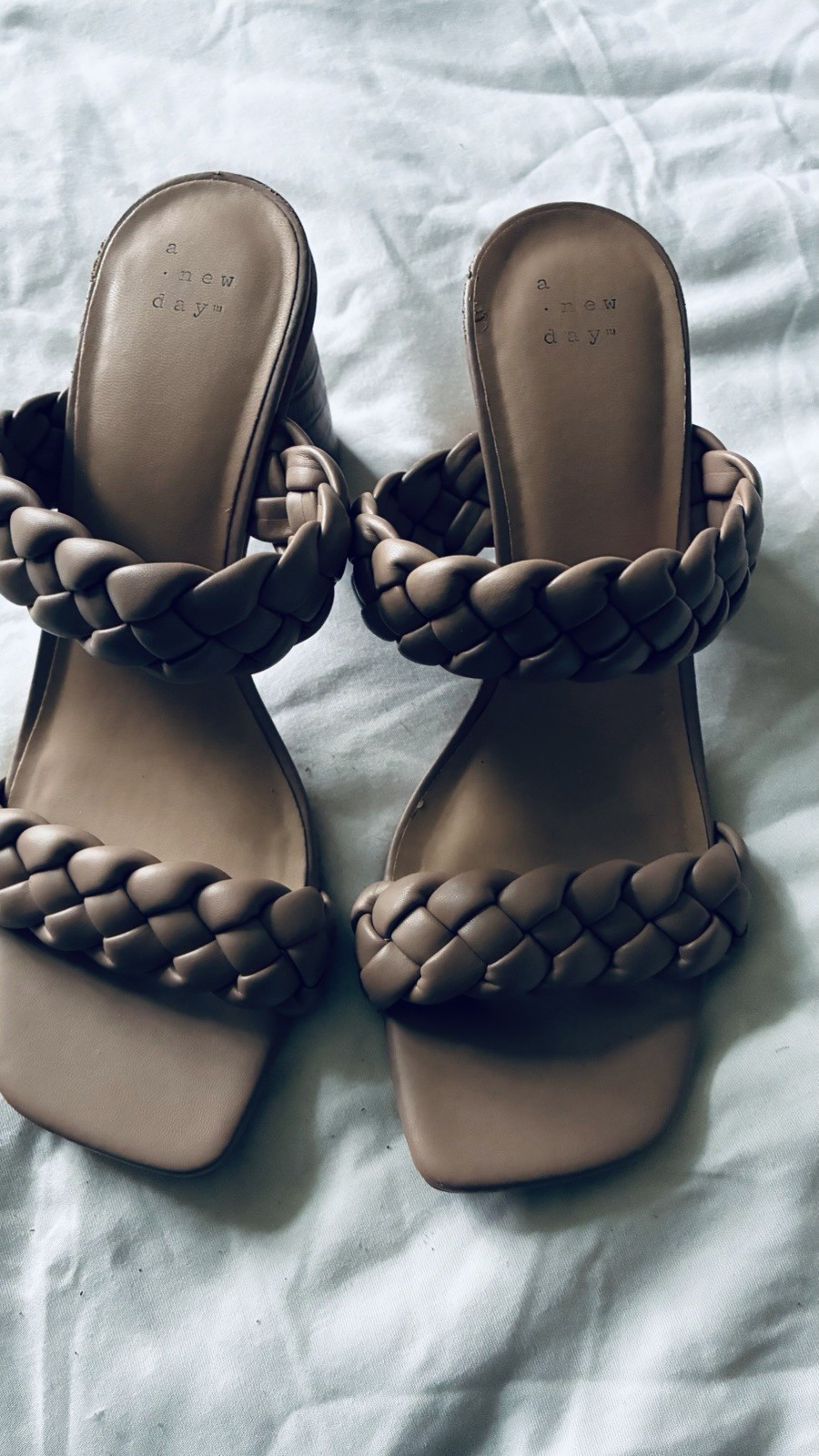 A New Day Women’s Beige Braided Strap Square Toe Slip-On Mule Sandals 9W