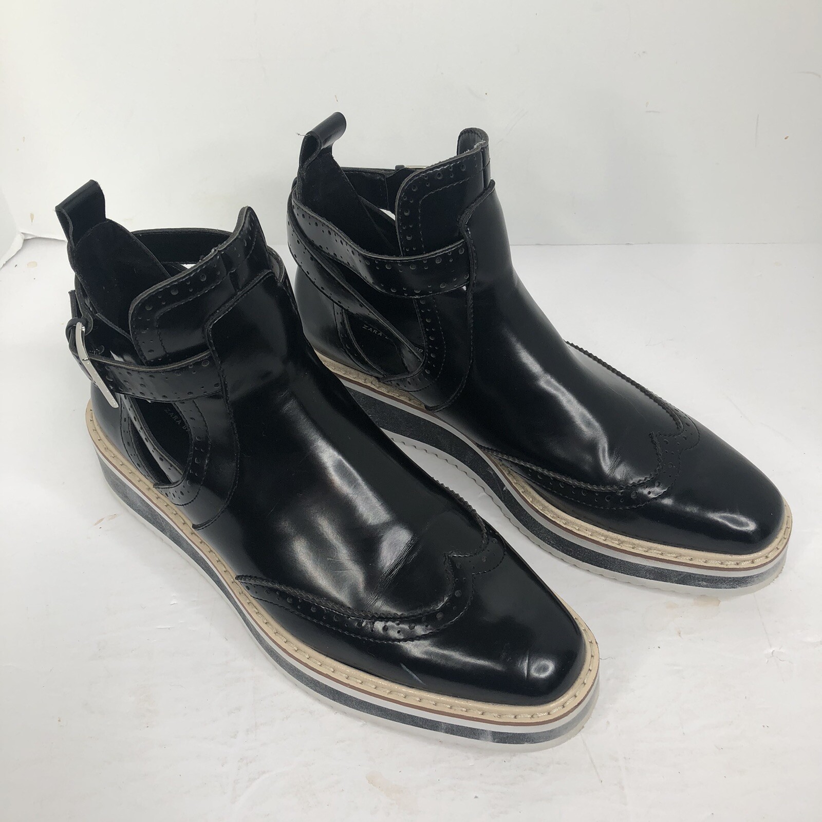 Zara Basics Black wingtip booties buckle punk goth look Shoes Size 39 boots