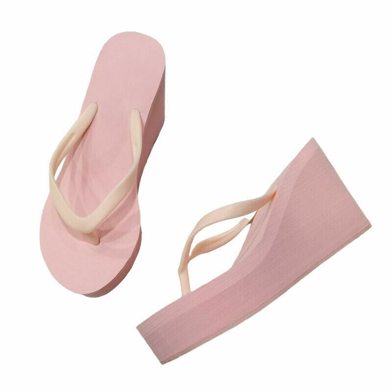 Womens Wedges Flip Flops Summer High Heels Sandals Platform Slippers Solid Shoes