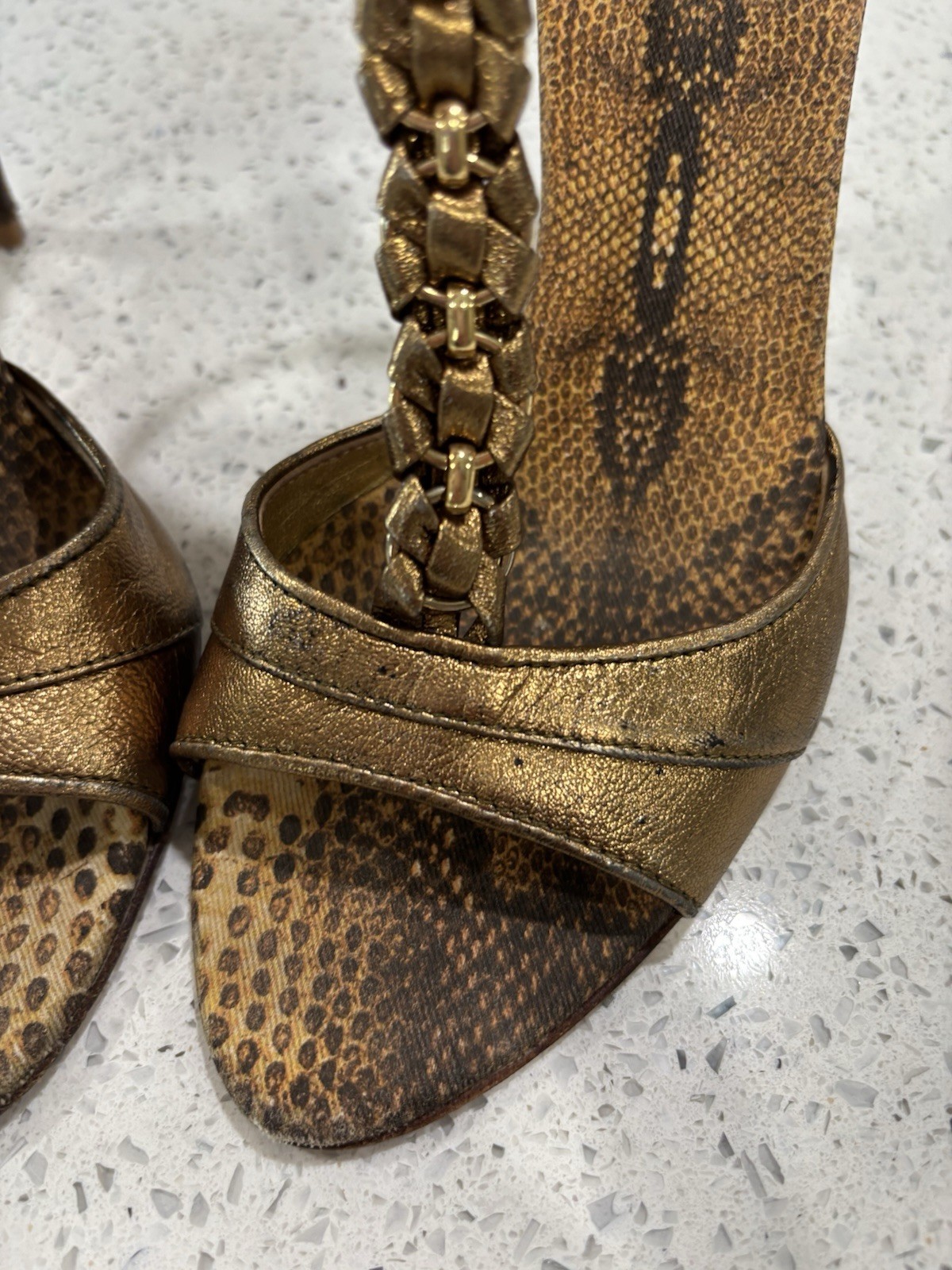 Roberto Cavalli-JustCavalli- Gold Leather Sandals- Size 37 1/2