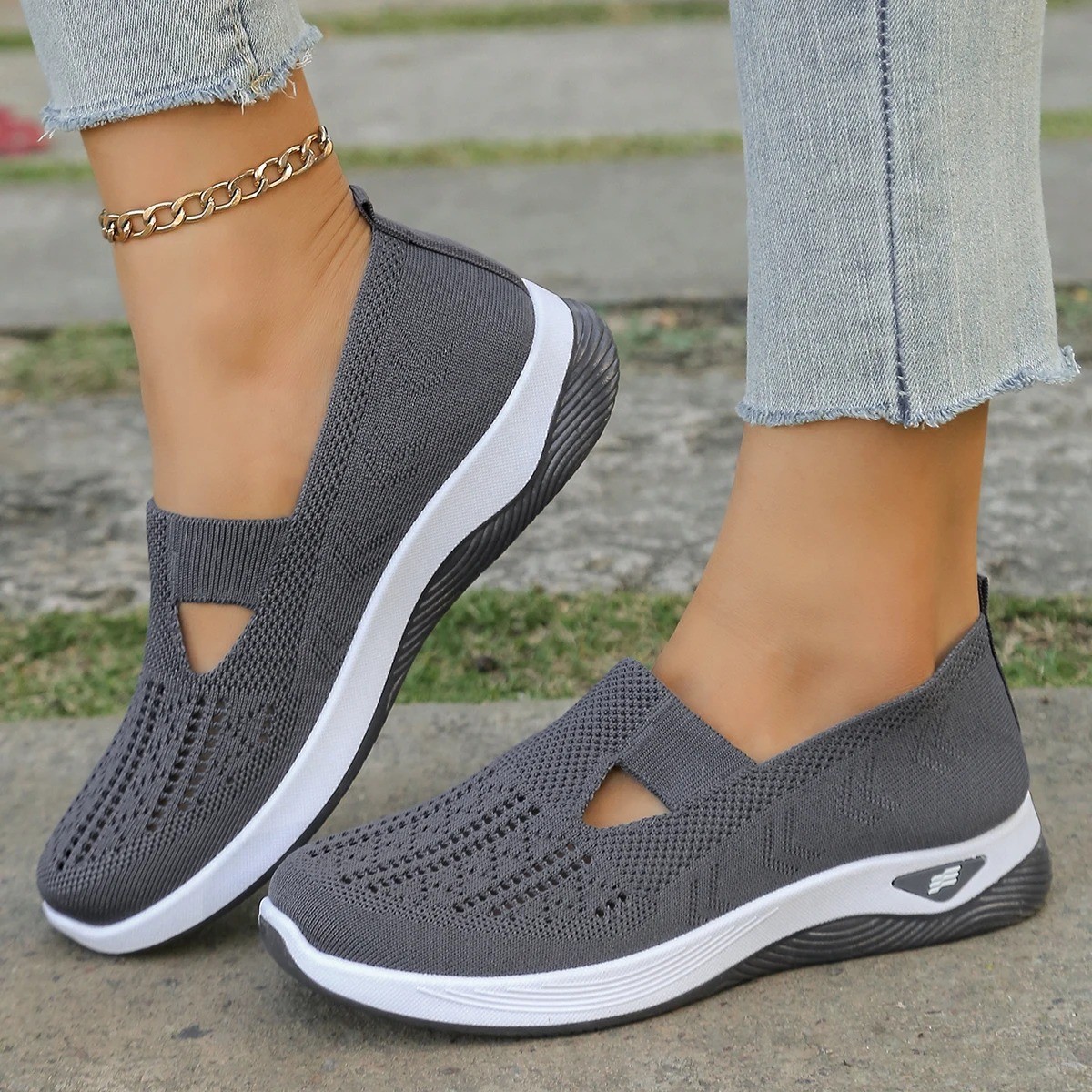 Women Mesh Flats Shoes Breathable Slip On Walking Sneakers Soft Non Slip Casual