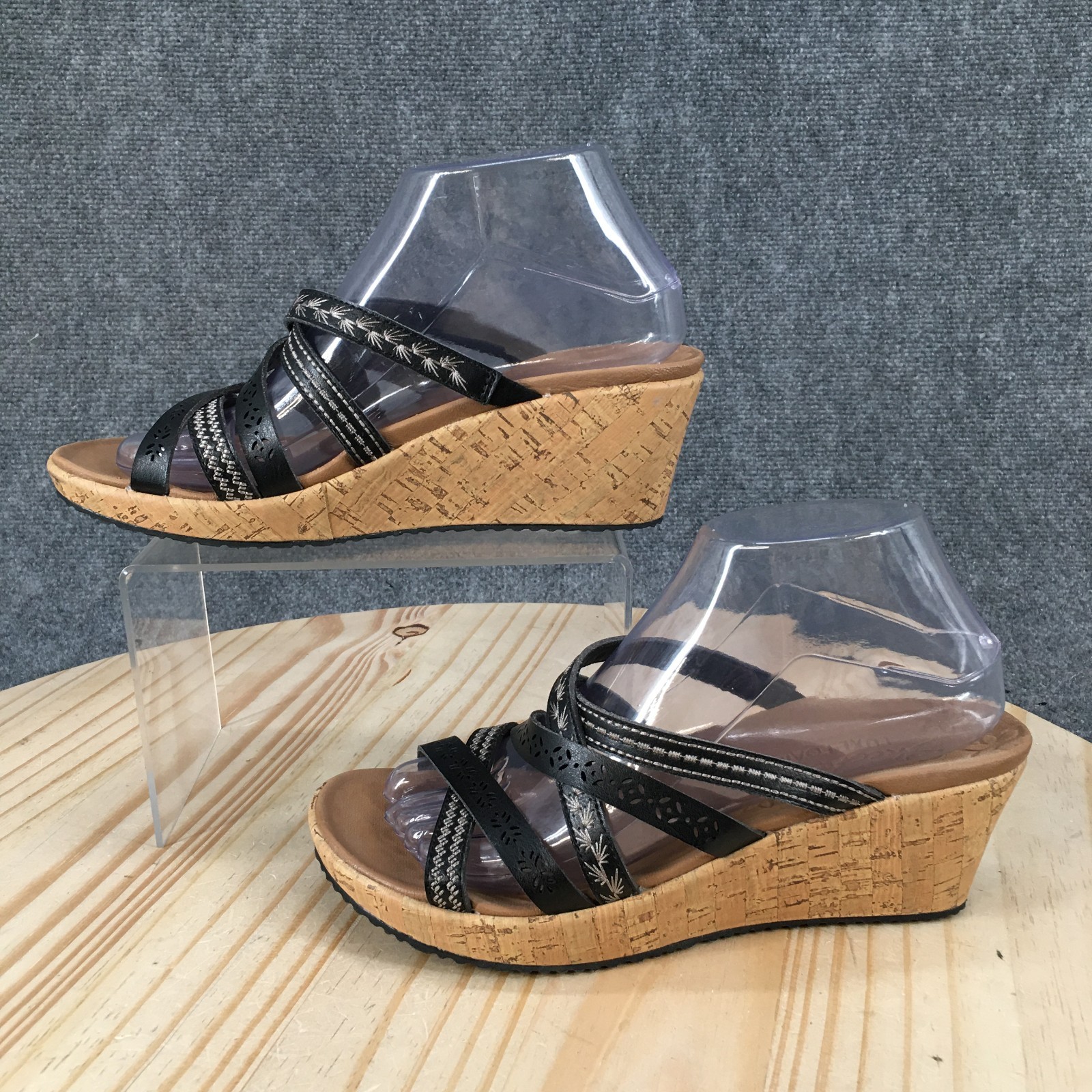 Skechers Beverlee Tiger Posse Sandals Womens 8 Slide Slip On Wedge Leather Black