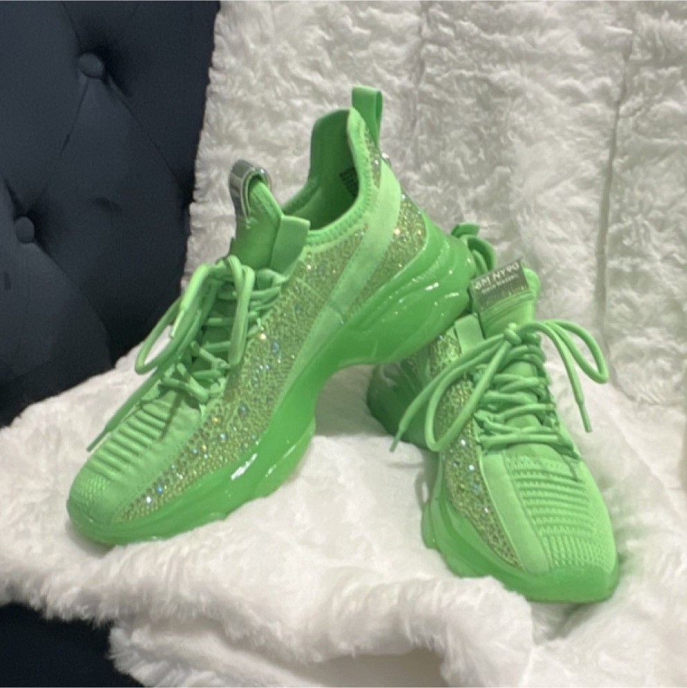 Steve Madden SM NY90 Green Rhinestone Lace Up Sneakers Women’s Low Top