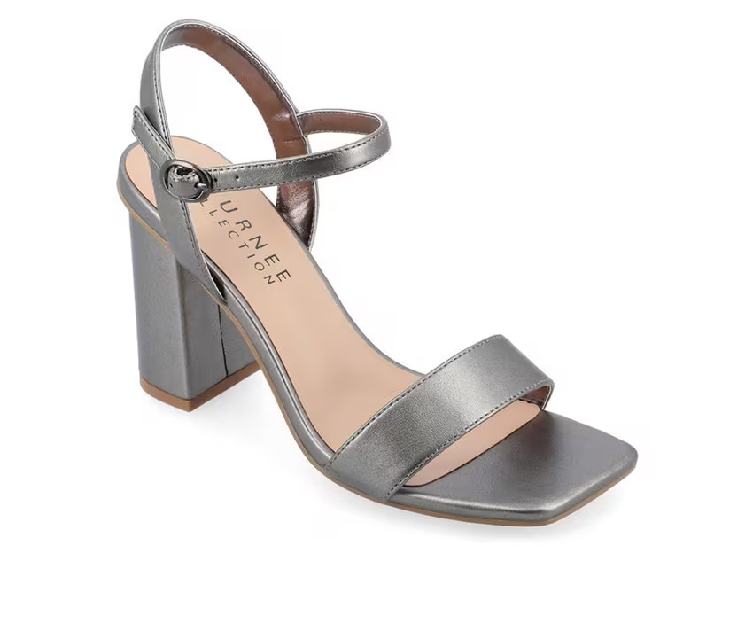 Journee Tivona Women Pewter Ankle Strap Heels Block Heel Size 9.5M New