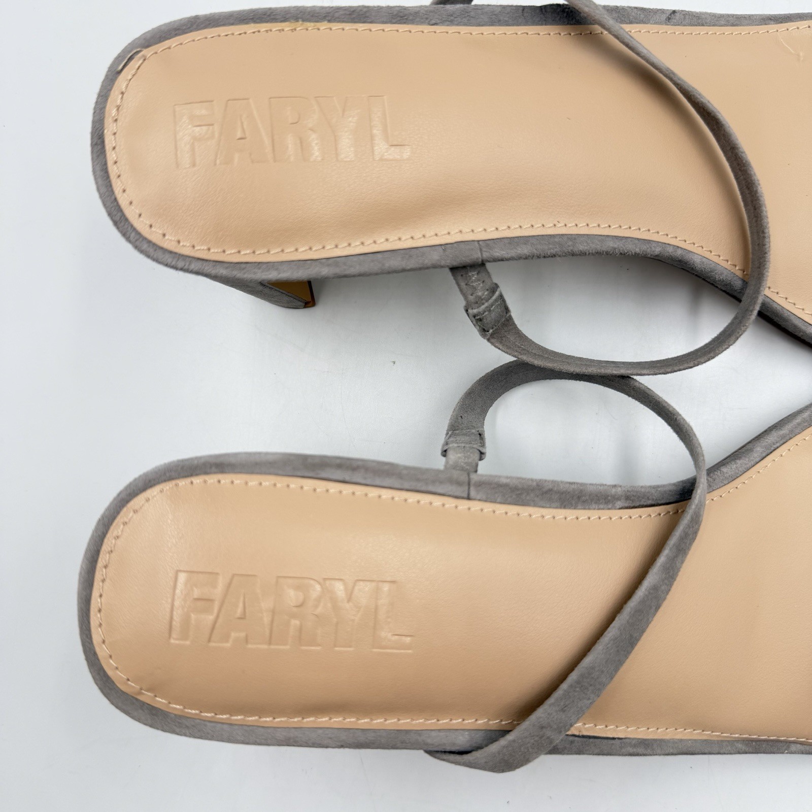 Faryl by farylrobin Analisa Gray Suede Leather Sandal Heel Women 14 Strappy