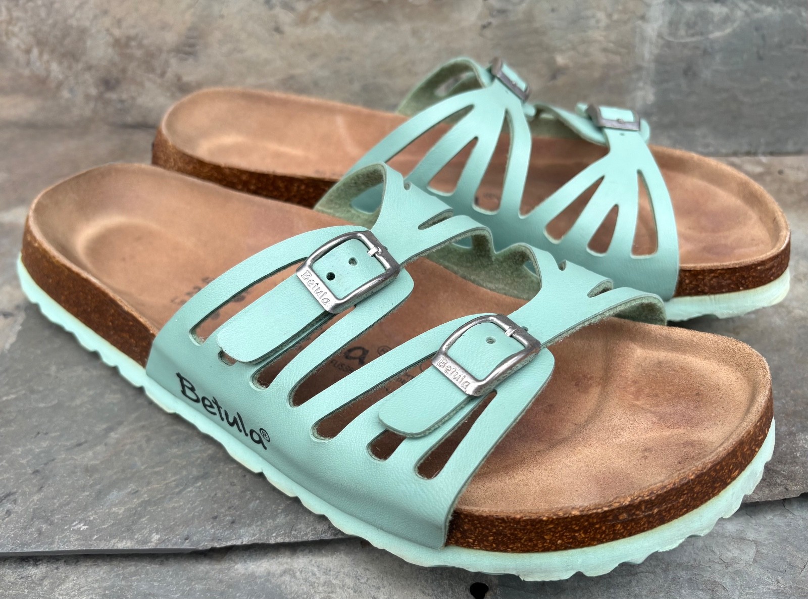 BETULA x Birkenstock GRANADA (40/9-N) Seafoam Green Birkoflor Sandals Slides