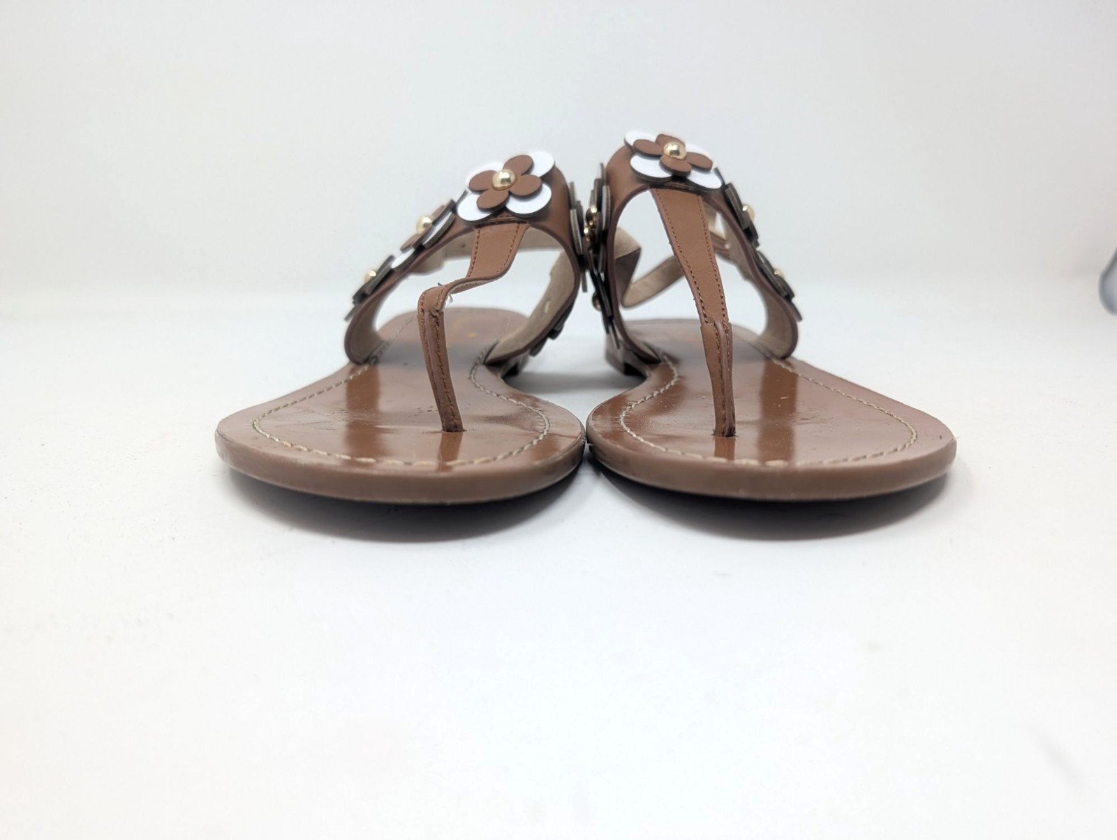 Kate Spade Thong Sandals 6 Brown Leather Flat Floral