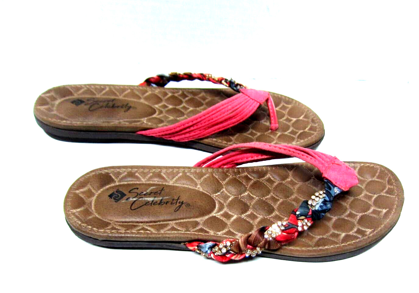 Secret Celebrity Womens Strappy Embellished Sandals Comfort Size 9 Rhinestones