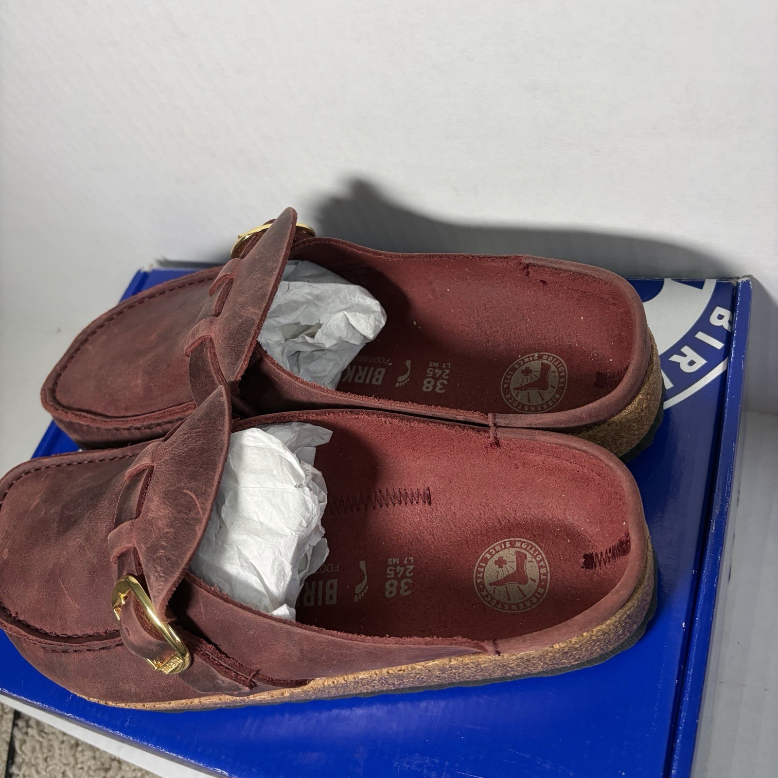 BIRKENSTOCK NIB BUCKLEY Leather ZINFANDEL MAROON LOAFER SLIDES 38