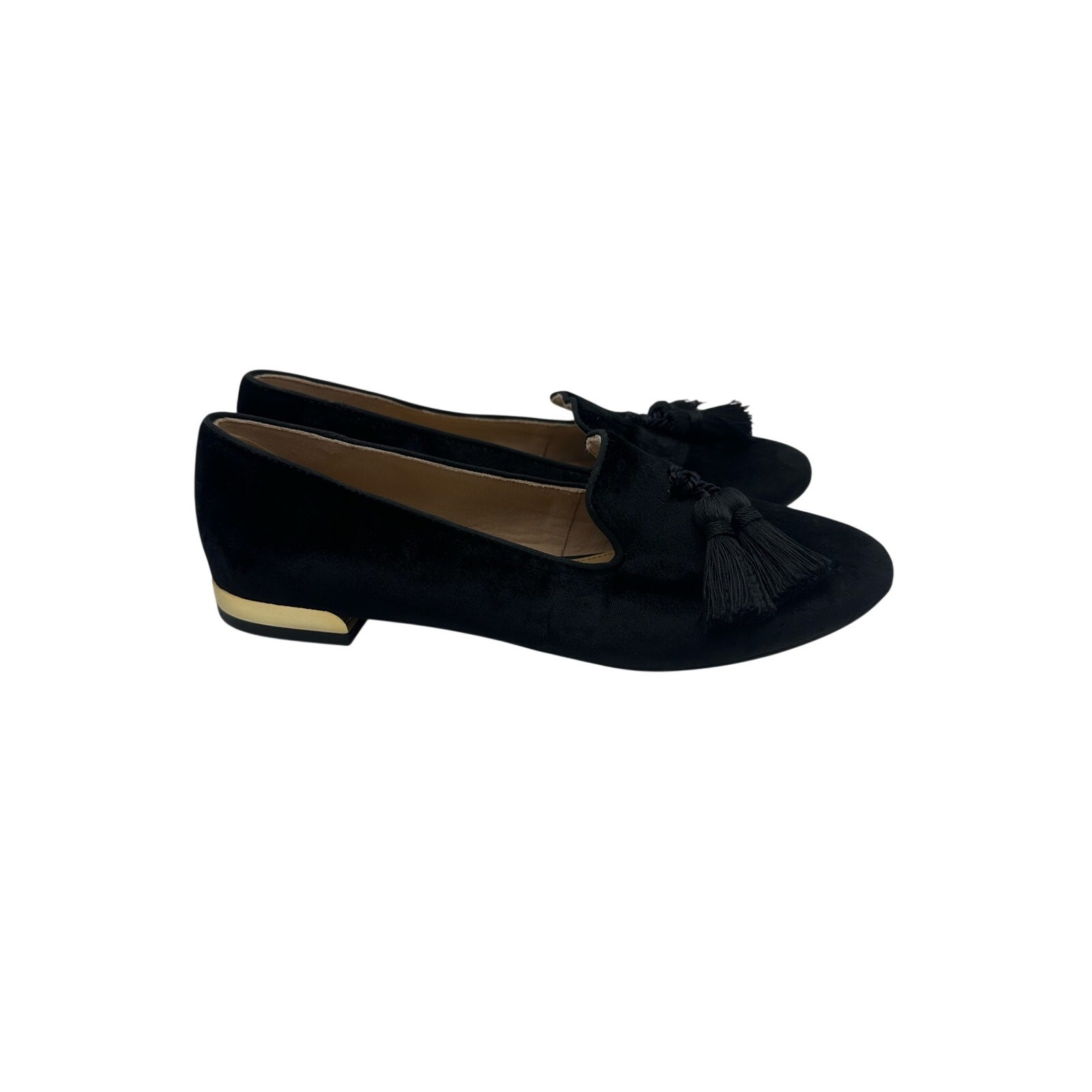 TALBOTS “Ryan” Black Velvet Gold Accent Heel Tassel Loafer Size 6 N