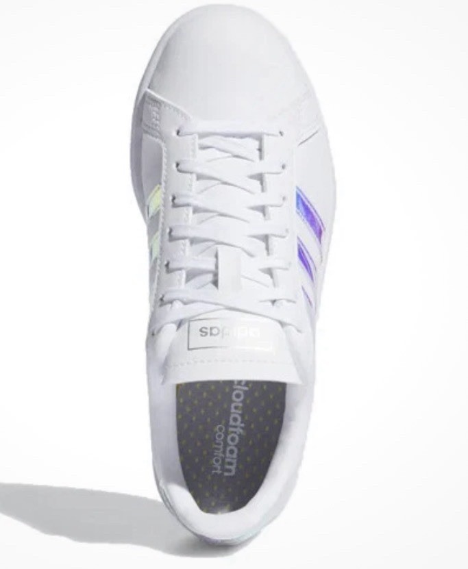 adidas White Iridescent Stripe Low Top Athletic Shoes