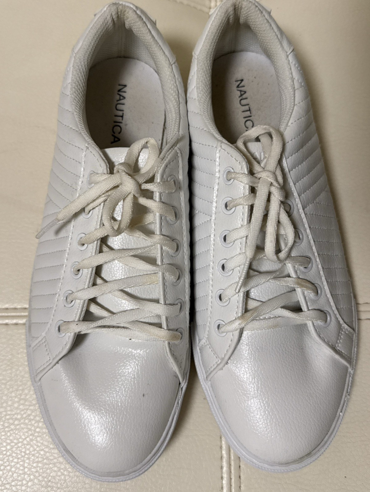 Women’s Nautica Jamila JW2015 White Quilted Lace Up Casual Sneakers Size 10
