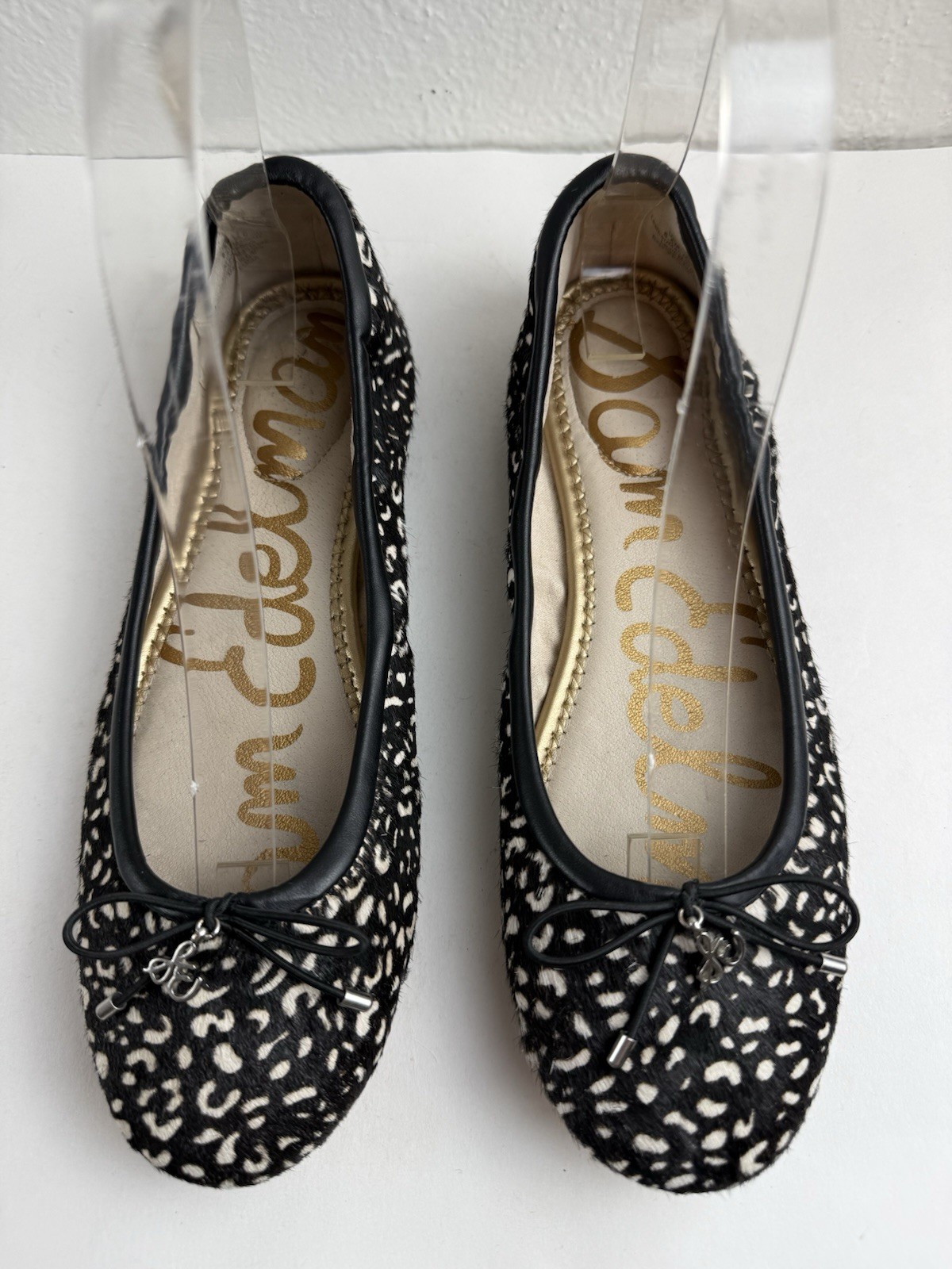 Sam Edelman Felicia Black White Fur Ballet Flats Sz 6.5 Animal Print Slip On Bow