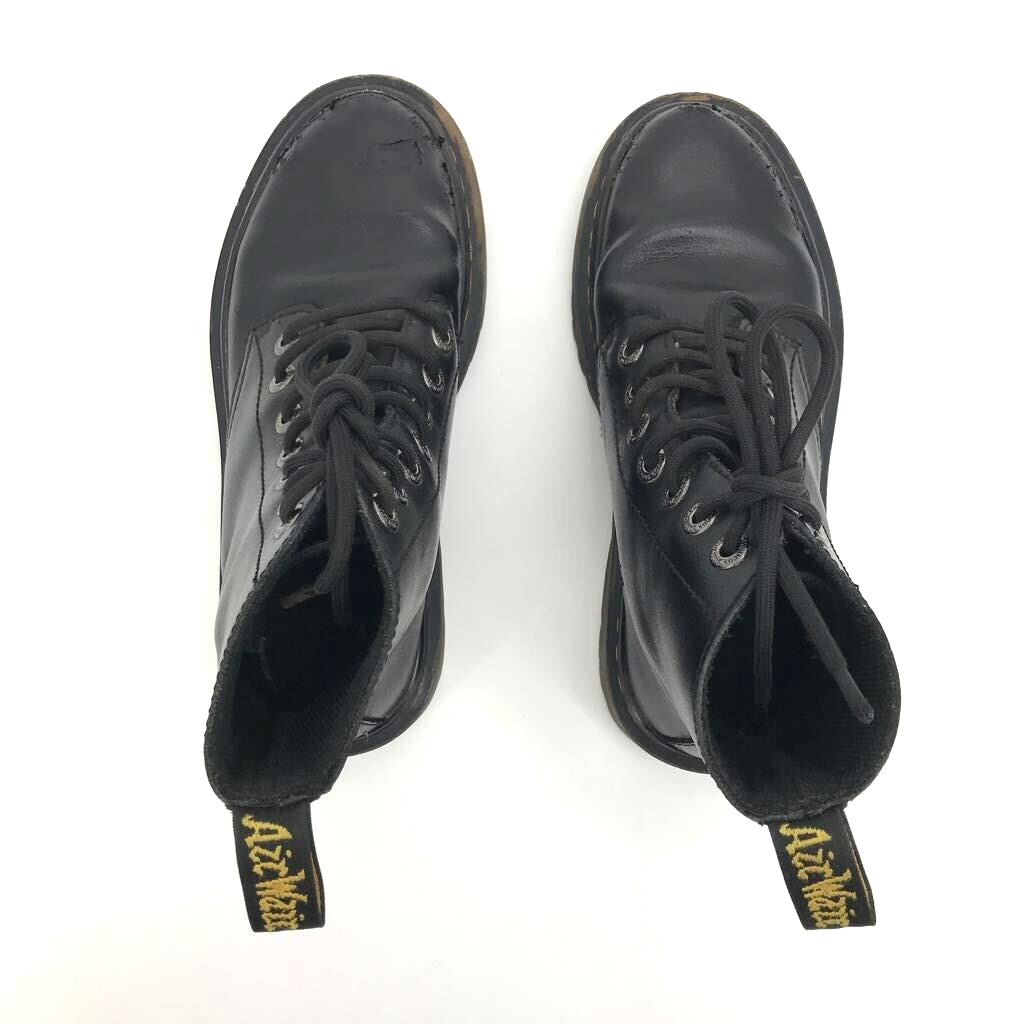 Dr. Martens Luana Combat Boot Black Leather Pull Tab Ankle Lace Up Women US 5 36