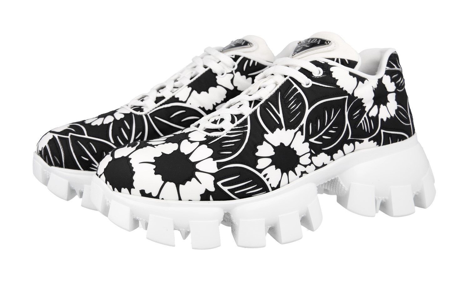 PRADA Flower Cloudburst Thunder Sneakers – 1E863M Black White – US 6.5 EU 36,5