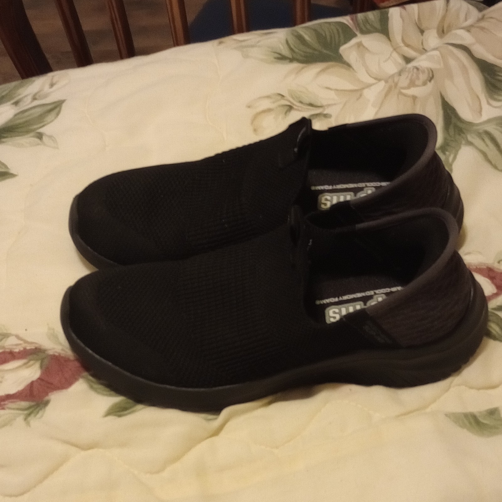 SKECHERS Slip-ins Womens Black Slip-On Sneakers Memory Foam Textile Upper