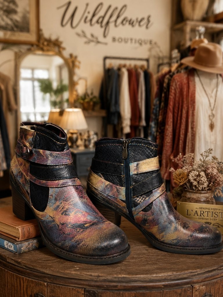 L’Artiste Shazzam Ankle Boots Womens Sz 40 US 9 Multi-Colored Spring Step Zip