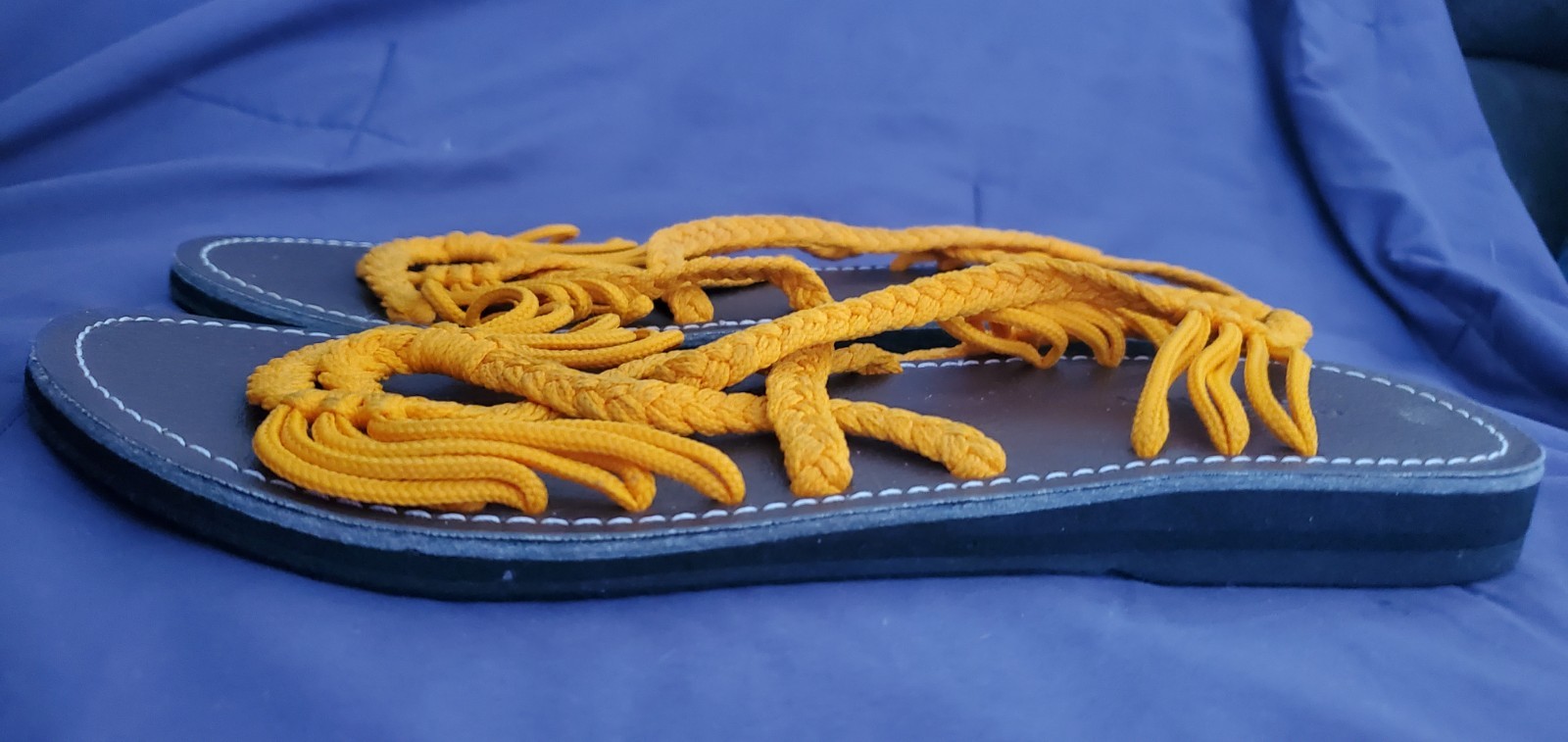 Capana Woven Strappy Braided Rope Summer Beach Bohemian Flat Yellow Sandal 8.5