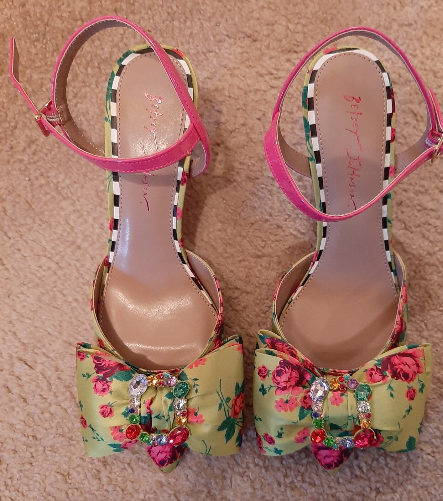 Betsey Johnson / Stripes Casual Style Blended Fabrics Street Style Pin Heels NEW