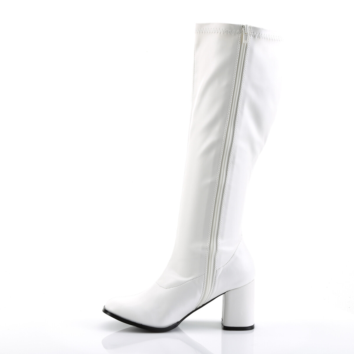 WIDE CALF Block Heel Retro Gogo White Matte Costume Knee Boots GOGO300WC/W/PU