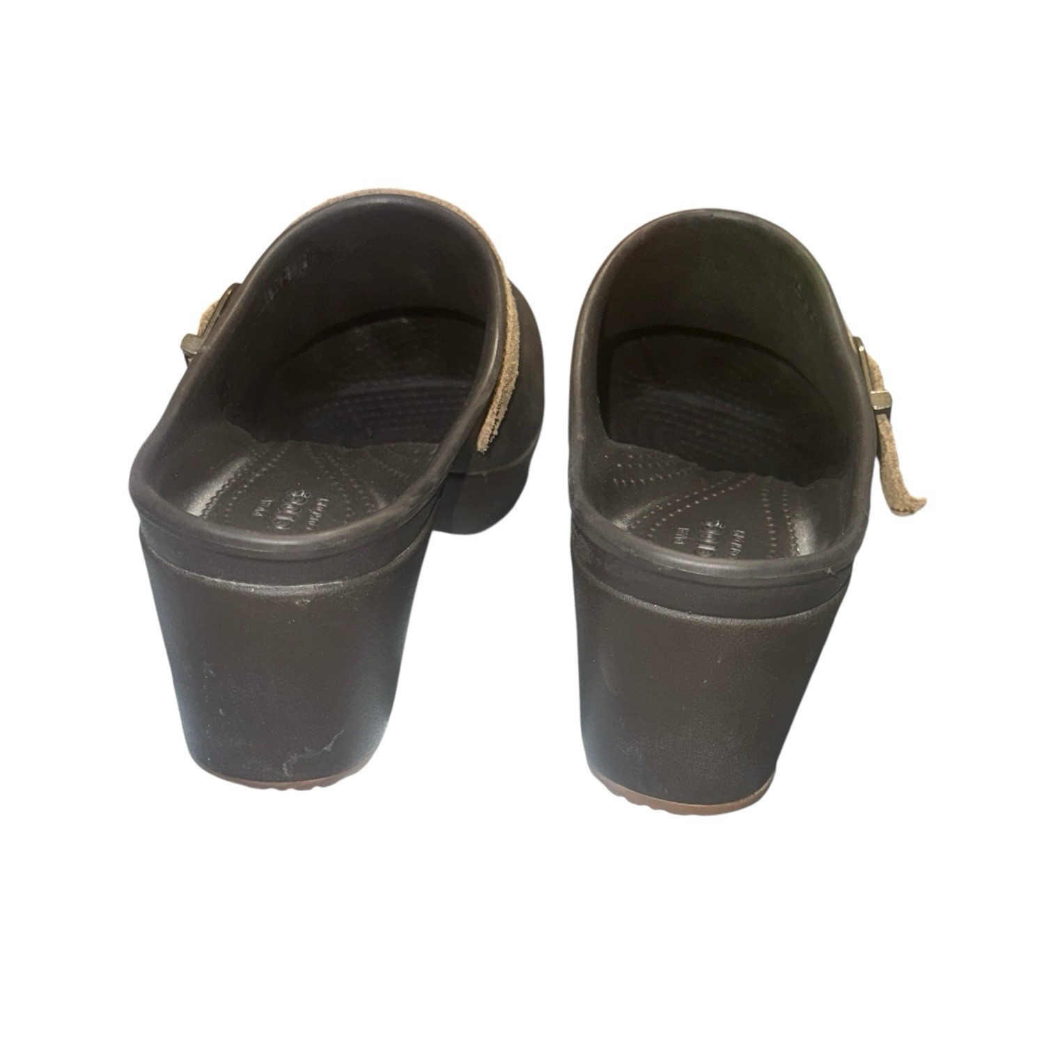 Crocs Sarah Expresso Brown Mule Rubber Block Heel Slip-On Comfy Shoe (W8)