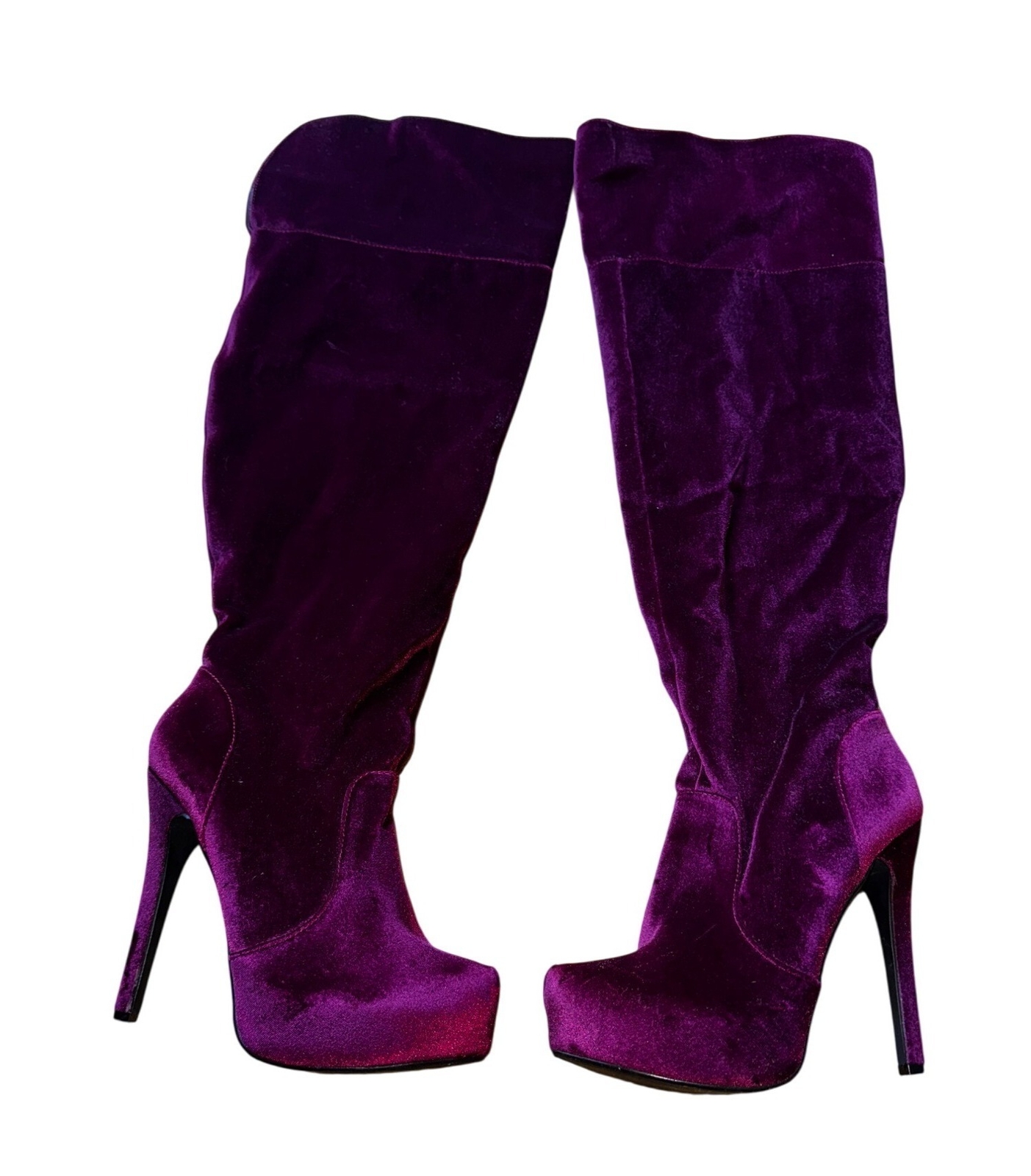 Platform Burgundy Velvet Over The Knee High Heel Boots Size 9.5 Goth Sexy Vamp