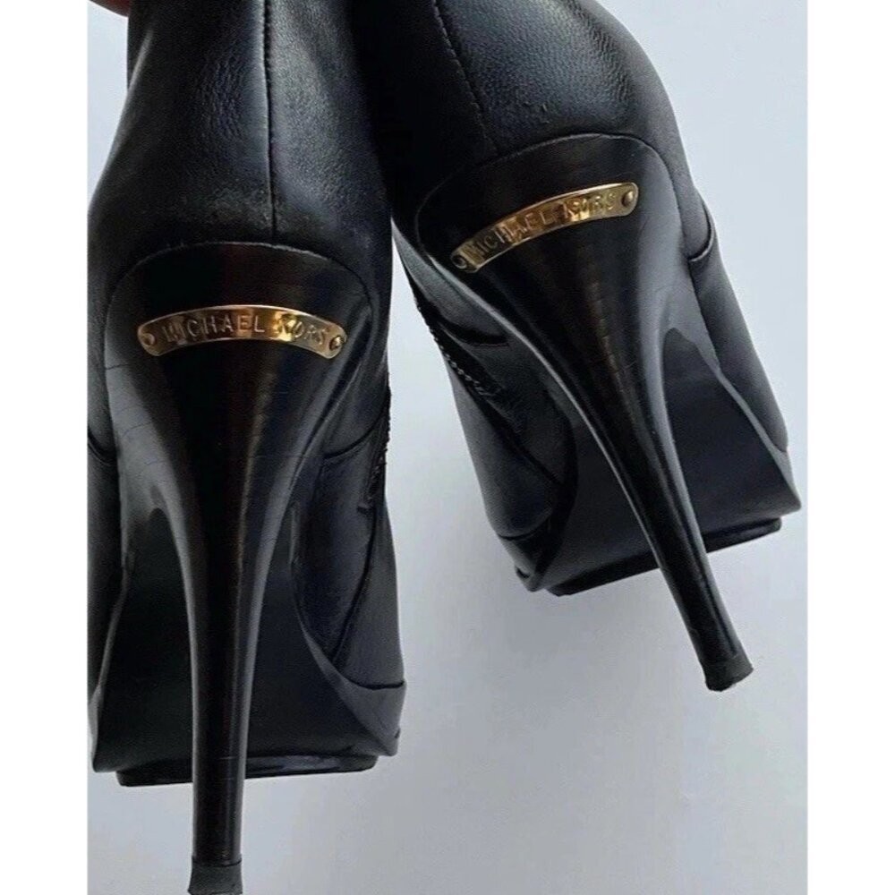 MICHAEL KORS Webster Black Scrunch Women’s Leather Knee High Boots 7
