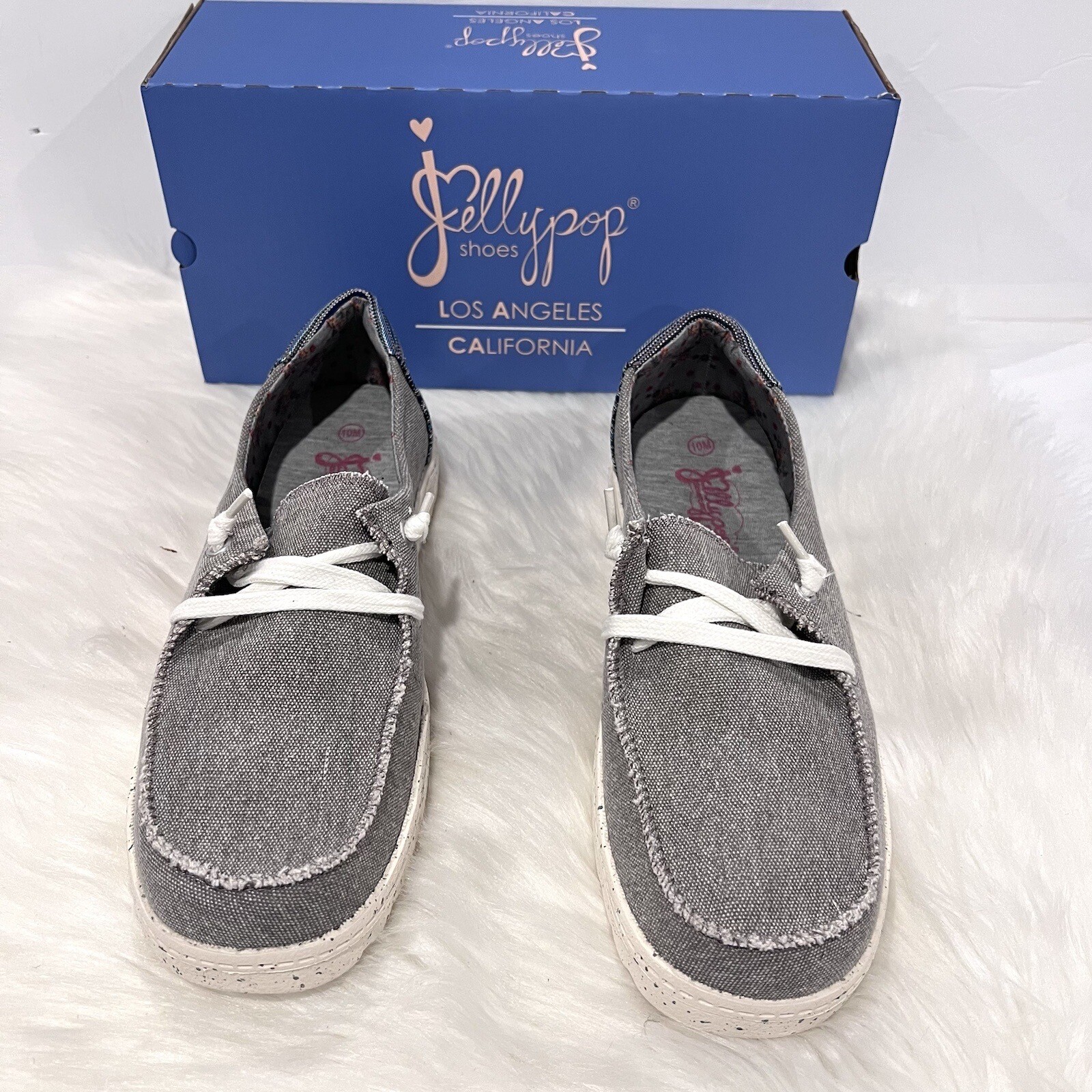 Jellypop Women’s Comfort Carter Gray/Blue Canvas Slip On Loafer Shoes Sz 6.5