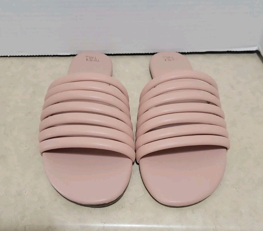 Time and Tru Slip On Multi Band Sandals Womens Size 11 Pink Tubular Slides NWOT