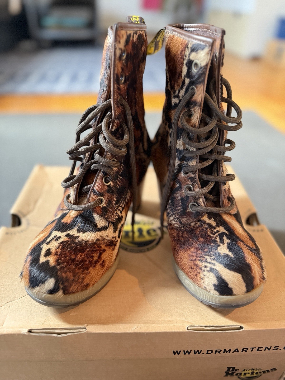 Dr. Martens Women’s Brown Pony Hair Darcie 3.5″ Heel Boots Size US 5 W