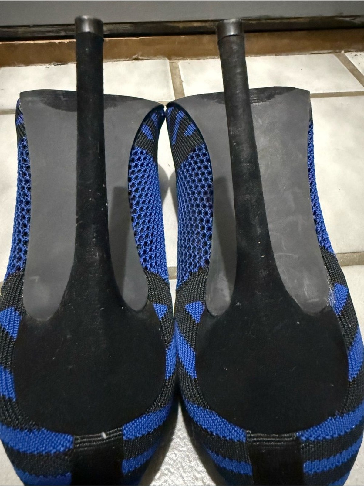 Just Fab “Milly” RoyalBlue Black Striped Mesh Pointed-Toe 5”Stiletto Pumps (9.5)