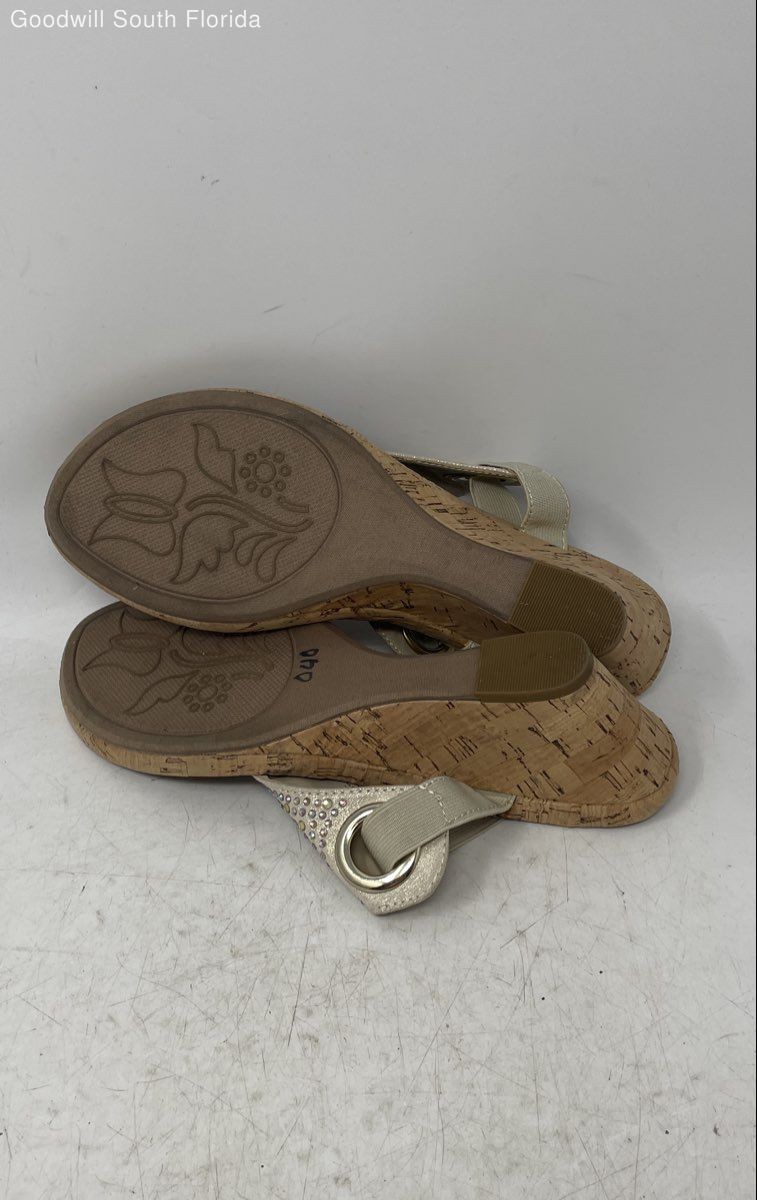 White Mountain Womens Aldon Gold Brown Wedge Heel Slingback Sandals Size 9.5M