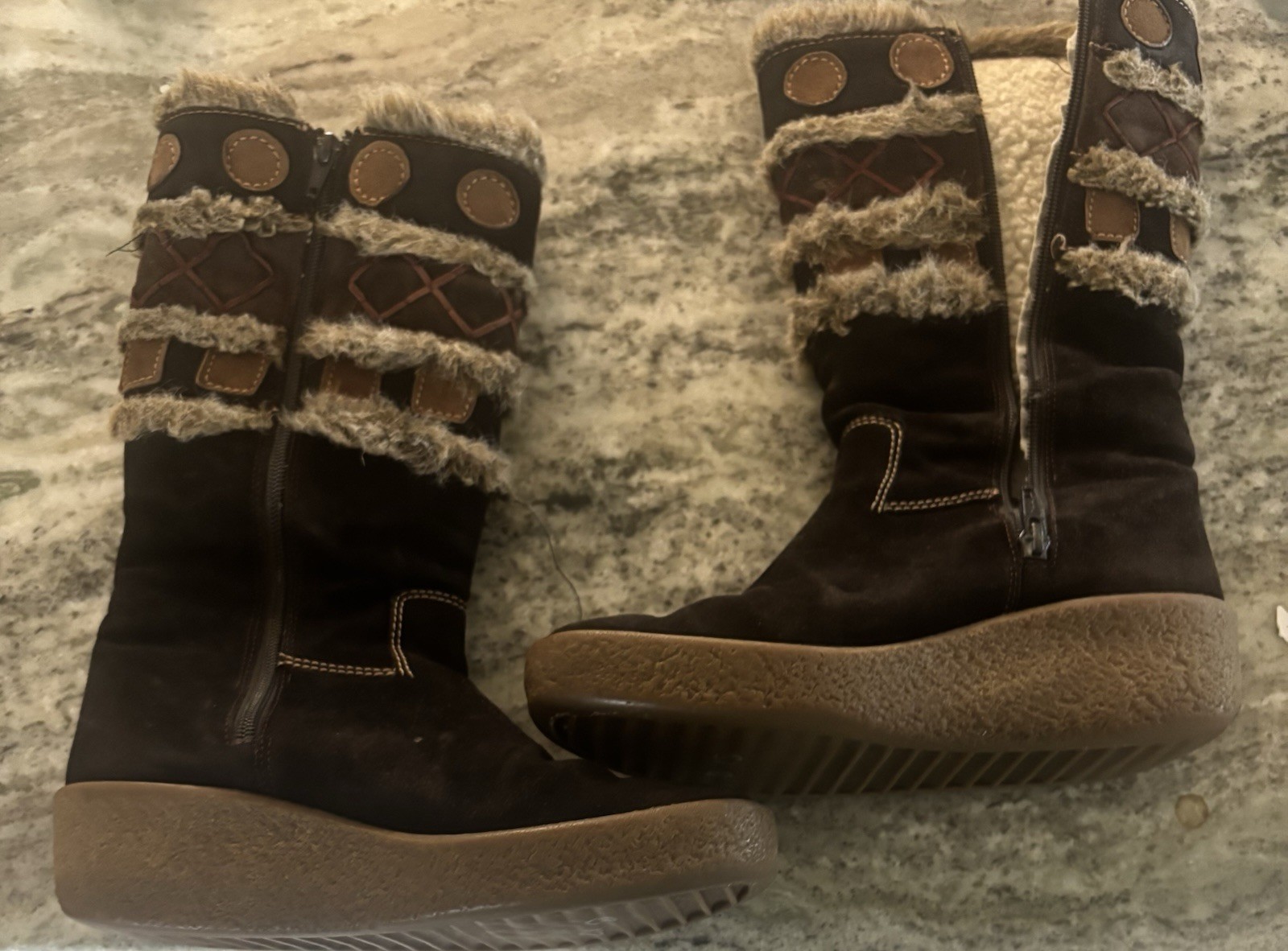 Hogl Vintage Gore-Tex Women’s Boots Suede Wedge Patchwork Fur Mid-Calf Austria