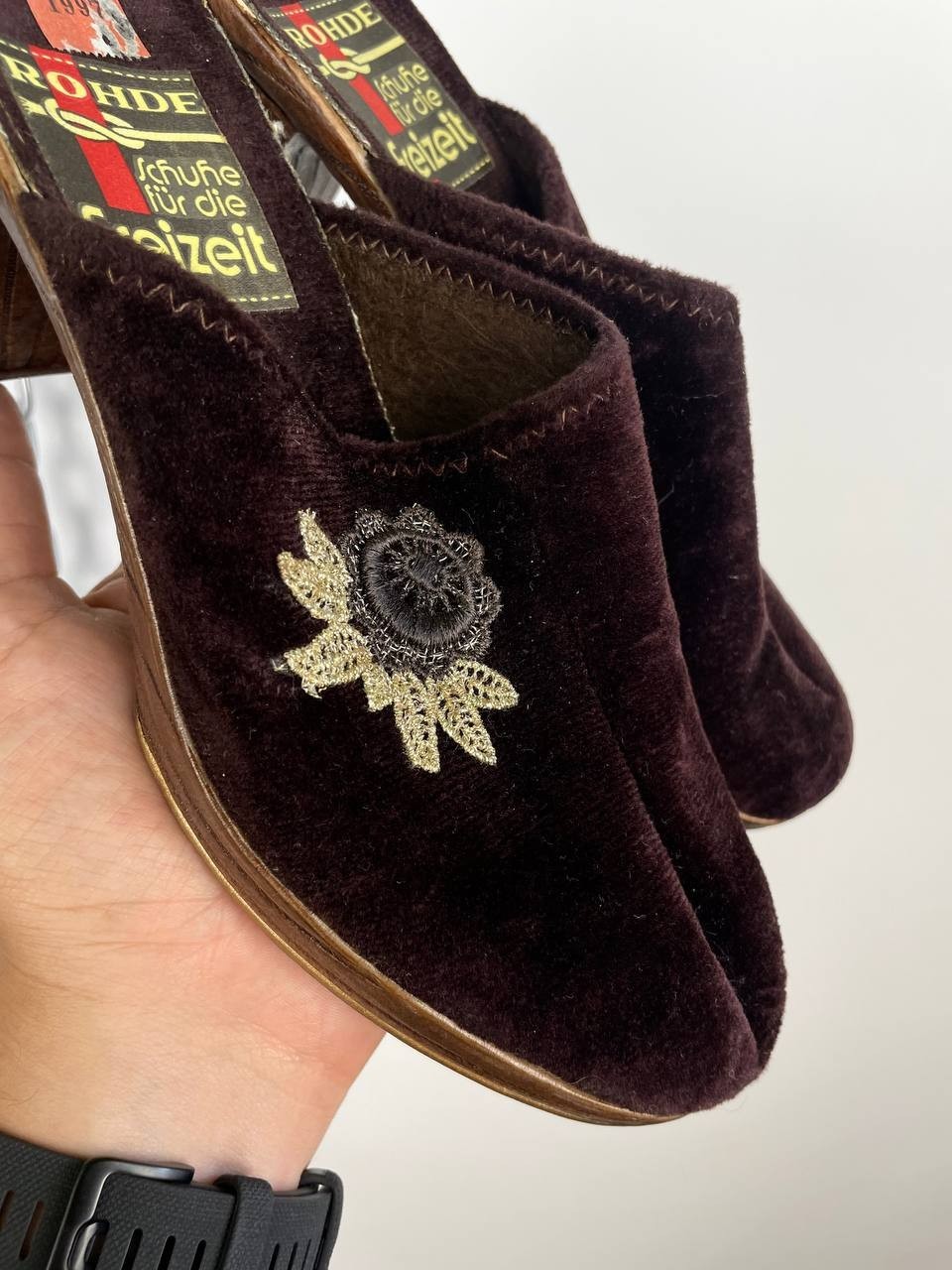 Rohde Freizeit vintage 1997 women’s velour clogs with embroidery size Eu 40