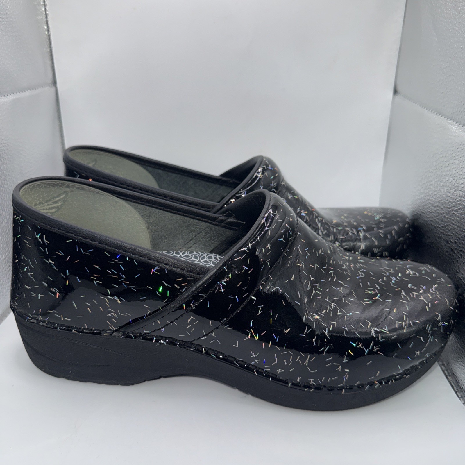Dansko Clogs Womens Size 40 US 10 Black Sparkle Patent Leather Nursing Slip On
