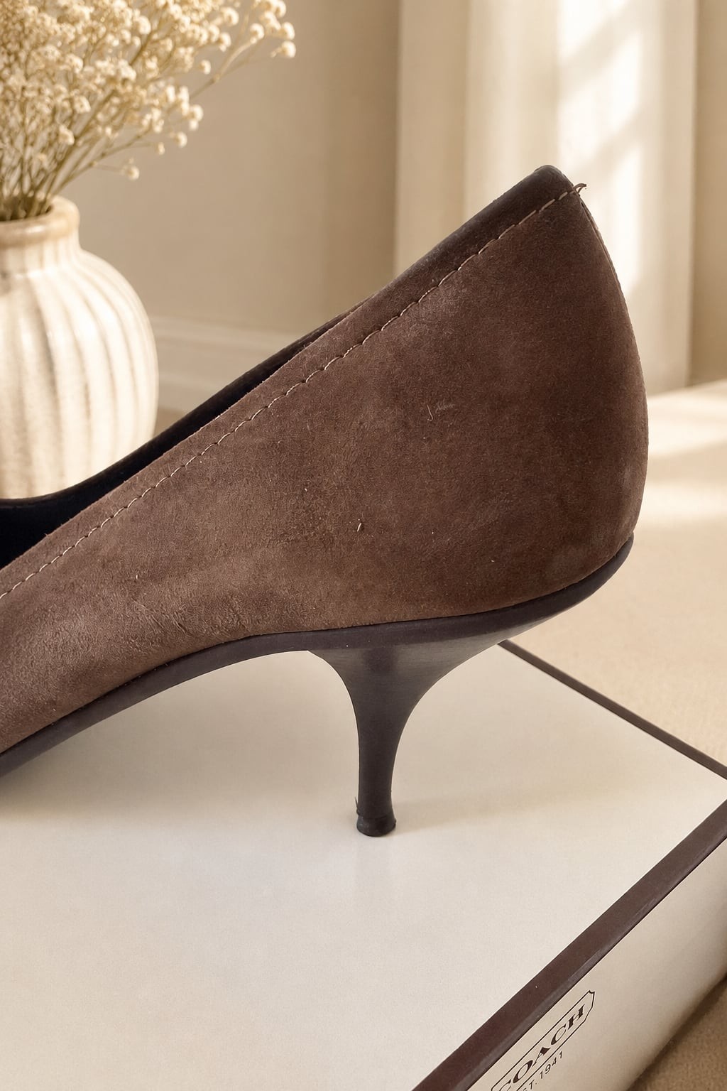 Coach Sarrah Kidsuede Pointed-Toe Kitten Heel Pumps in Flint