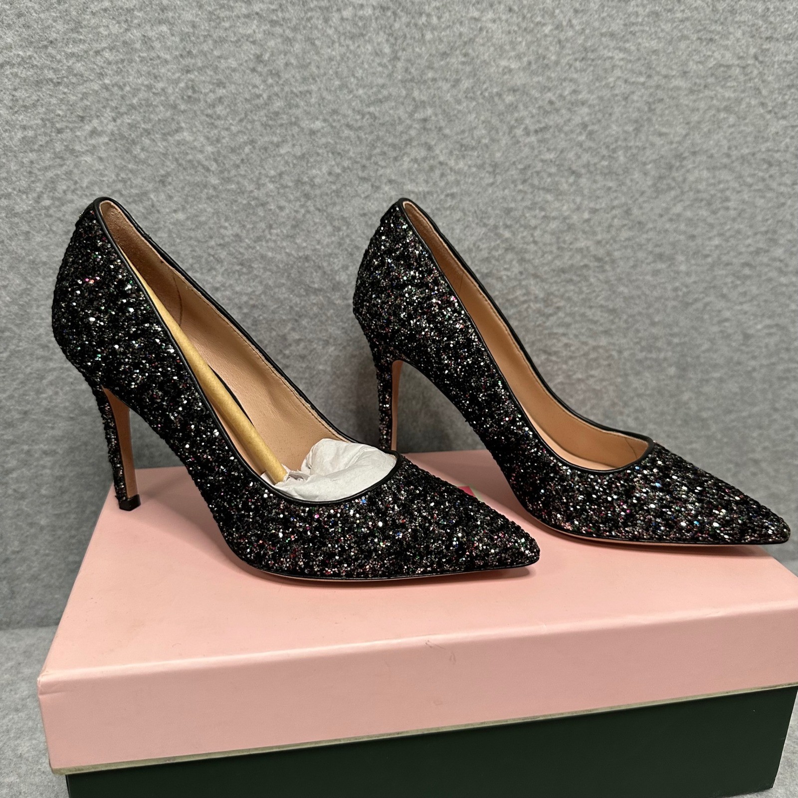 Kate Spade Valerie Black Multi Metallic Flocked Glitter Pumps Heels K0567 5B NEW